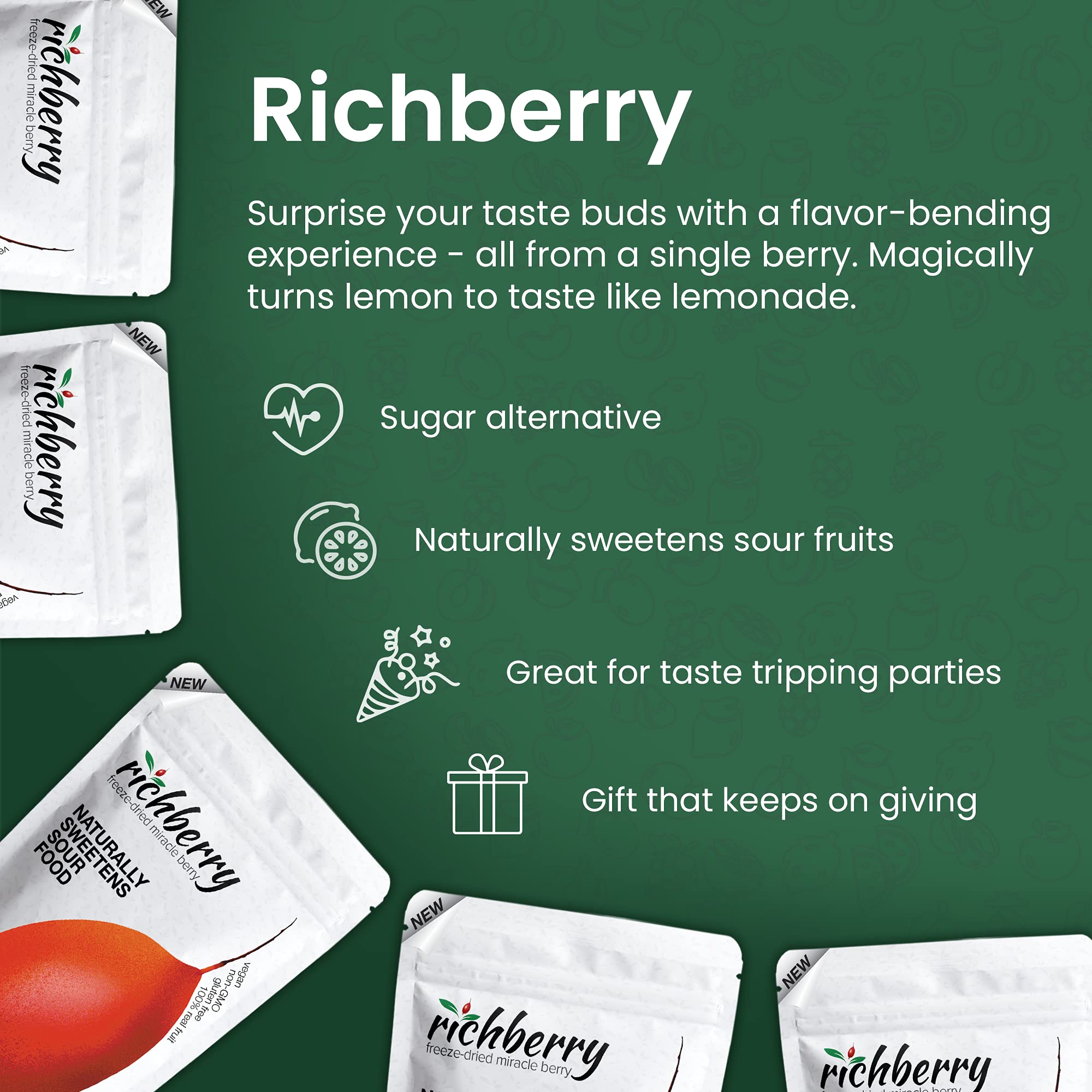 Miracle Berry by Richberry - 100 Freeze Dried Premium Berry Halves | 100% Natural Organic Fruit | No Preservatives | Naturally Sweetens Sour Foods | Perfect for Taste Tripping, Healthy Snacks & Sugar-Free Diet | Great for Parties, Cooking & Flavor Experiments
