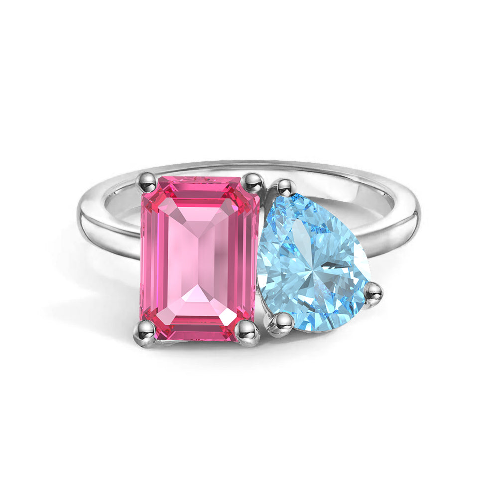 Personalized Pink Tourmaline Toi et Moi Ring - Custom Birthstone Anniversary Jewelry for Couples, Women's Romantic Gift for Valentine's Day, Engagement or Special Occasions