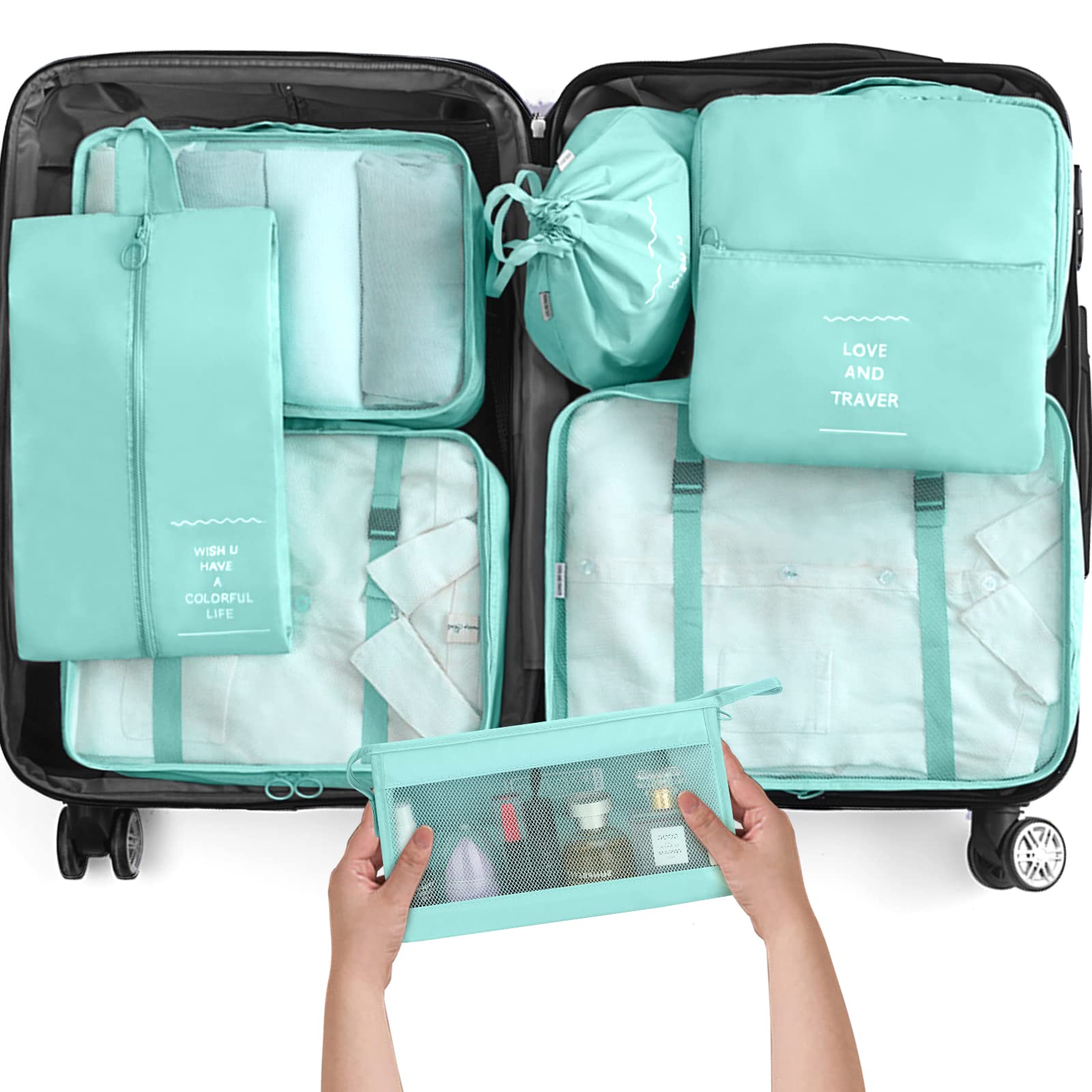 KPX 8-Piece Travel Packing Cubes Set - Luggage Organizer for Clothes, Shoes & Cosmetics with Large Toiletries Bag | Perfect for Suitcase Organization, Business Trips & Vacation Packing