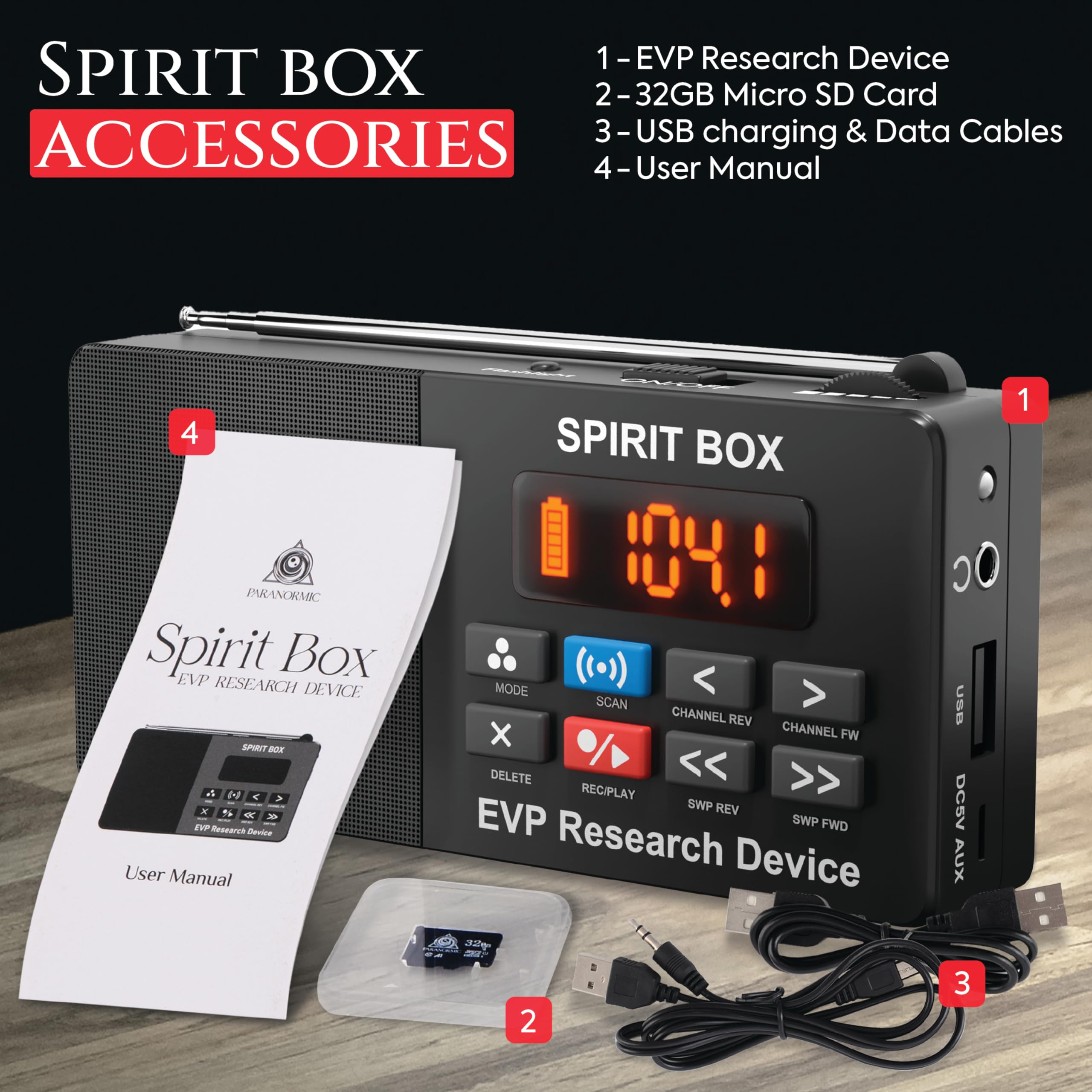 Spirit Box Ghost Hunting Equipment Kit with 32GB Micro SD & Flashlight — Portable EVP Recorder for Paranormal Investigations — Perfect for Ghost Hunting, Spirit Communication & Paranormal Research