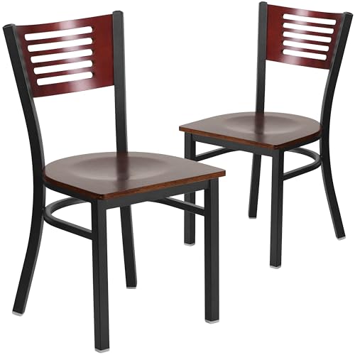 Mahogany Wood Back/Mahogany Wood Seat/Black Metal Frame