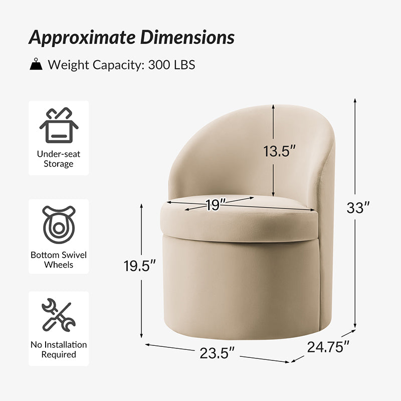 Elegant Vanity Chair with Storage - Upholstered Makeup Stool with Hidden Compartment for Bedroom, Dressing Room & Beauty Salon - Perfect for Cosmetics, Jewelry & Accessories Organization