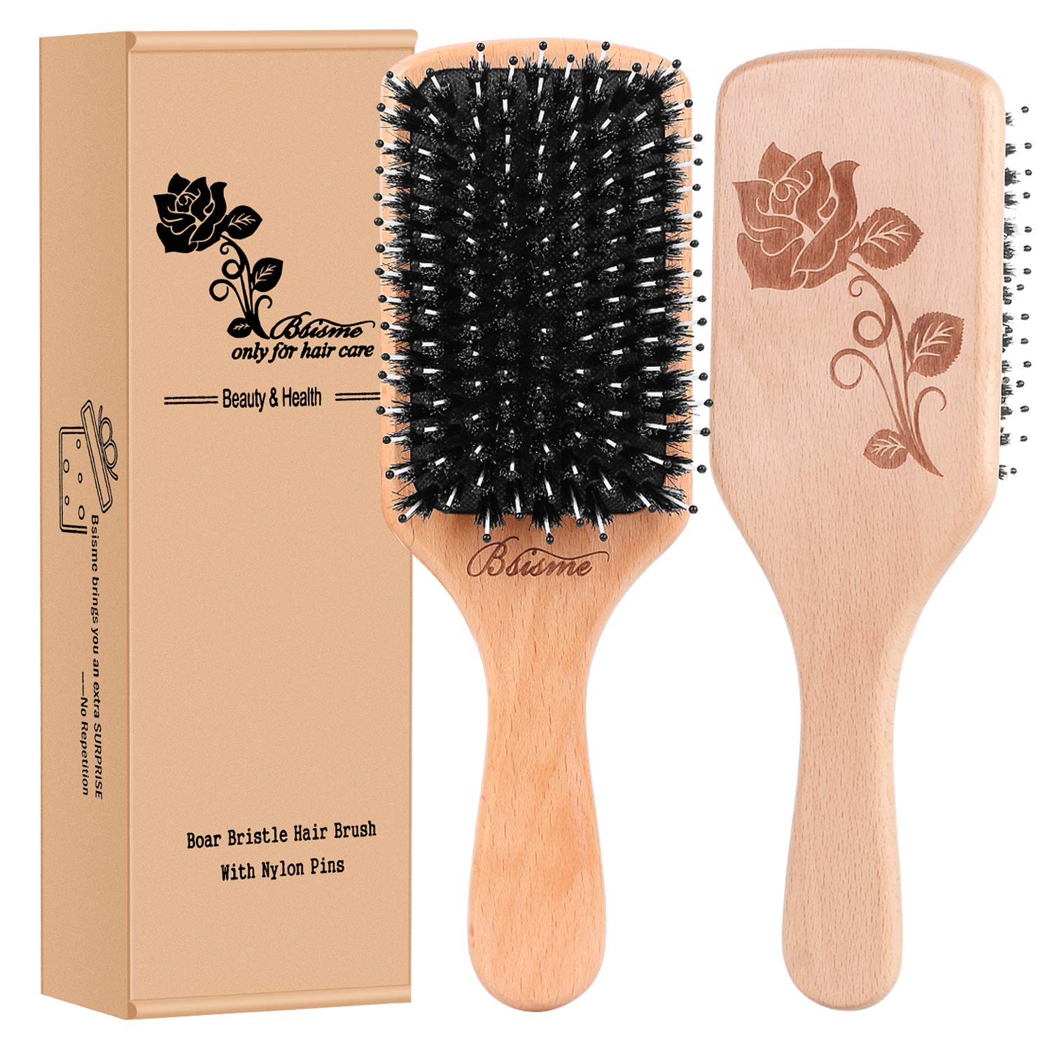 Boar Bristle Hair Brush for Women & Kids - Best Paddle Detangling Brush for Curly & Smooth Hair - Adds Shine & Reduces Frizz - Perfect for Daily Styling, Salon Use & Travel