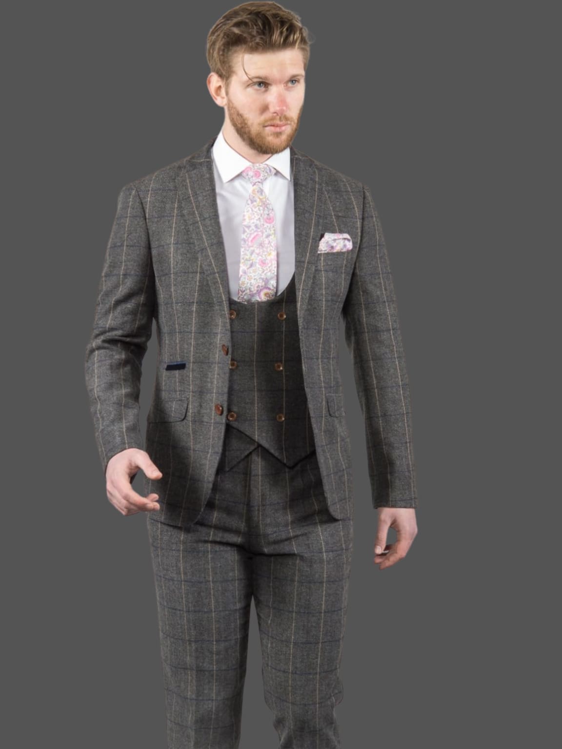 Ezra Men's Grey Herringbone Slim Fit Tweed Blazer Jacket for Business, Wedding & Formal Events | Classic Wool Sport Coat for Office & Special Occasions