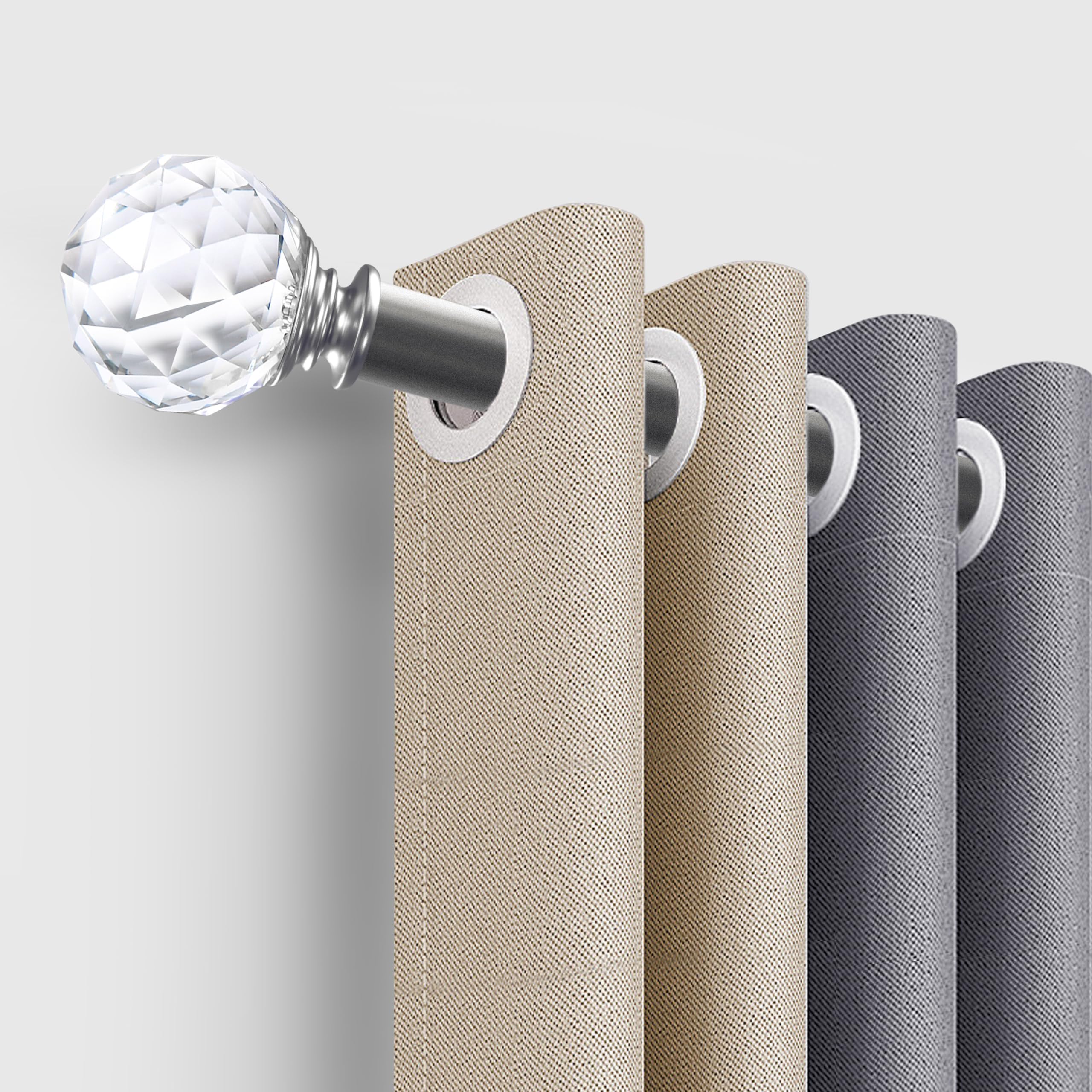1 Inch Adjustable Window Curtain Rod 36-72 Inches with Crystal Diamond Ball Finials - Single Rod for Living Room, Bedroom, Dorm (Antique Nickel Finish) - Perfect for Sheer & Lightweight Curtains