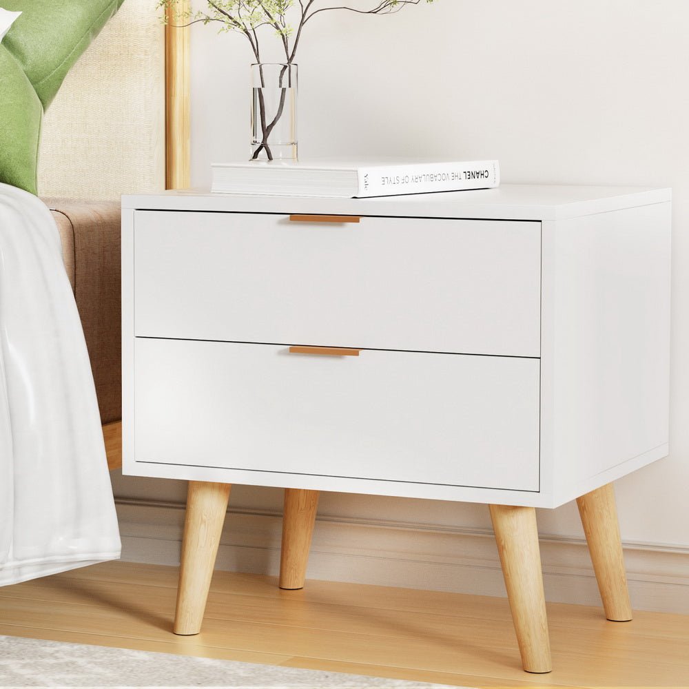 Modern White Nightstand with 2 Drawers - Bedside Storage Cabinet for Bedroom, Living Room & Office - Compact Side Table with Smooth Gliding Drawers
