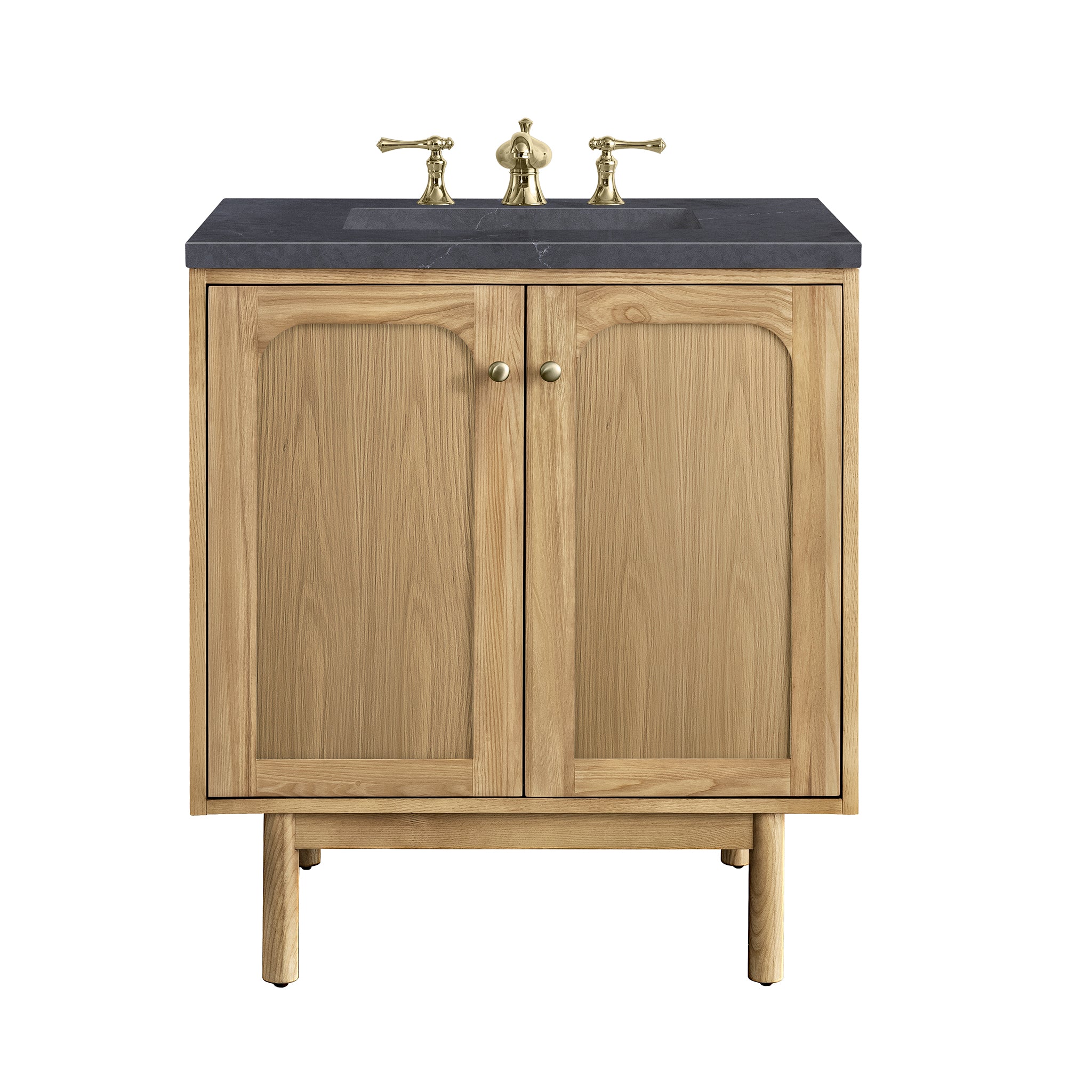 Laurent 30 Inch Single Bathroom Vanity with Light Natural Oak Finish and 3CM Charcoal Soapstone Top - Perfect for Modern Master Bathrooms & Powder Rooms