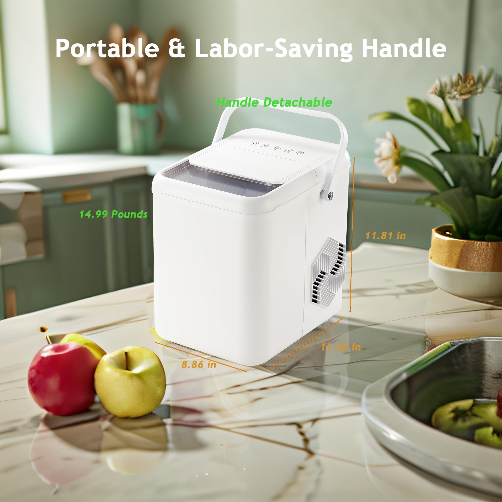 Portable Countertop Ice Maker Machine - 9 Ice Cubes in 6 Minutes, 26.5lbs/24Hrs, 2 Sizes Bullet Ice, Self-Cleaning with Ice Scoop & Basket - Perfect for Home, Kitchen, Office, Parties, and Outdoor Gatherings
