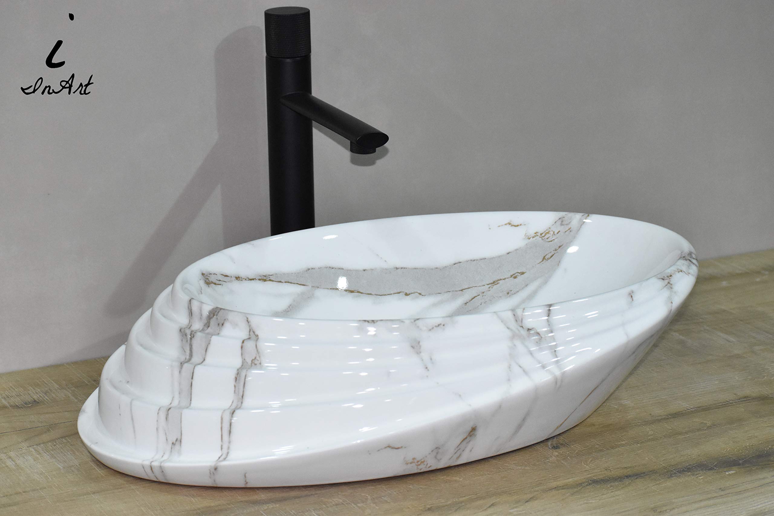 InArt Designer White Ceramic Bathroom Sink - 20 x 15 x 6 Inch Countertop Vanity Basin for Modern Bathrooms | Perfect for Powder Rooms, Guest Baths & Master Suites