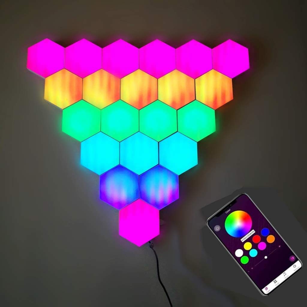 Hexagon LED Wall Lights - 6 Pack Smart RGB Hexagon Light Panels with App Control & Music Sync, Honeycomb Night Light for Bedroom, Kids Room, Bar, Party & Hotel Decor