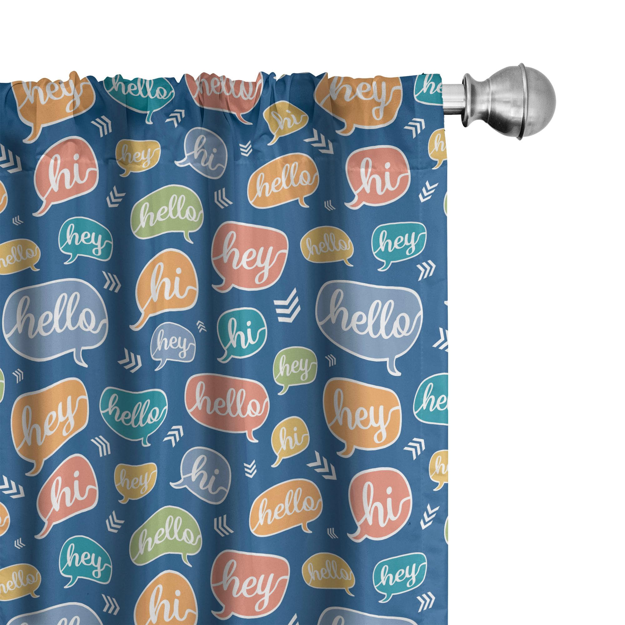 Ambesonne Hello Window Curtains - Colorful Speech Bubble Design with Hi & Hey Typography - Lightweight 2-Panel Set with Rod Pocket (28