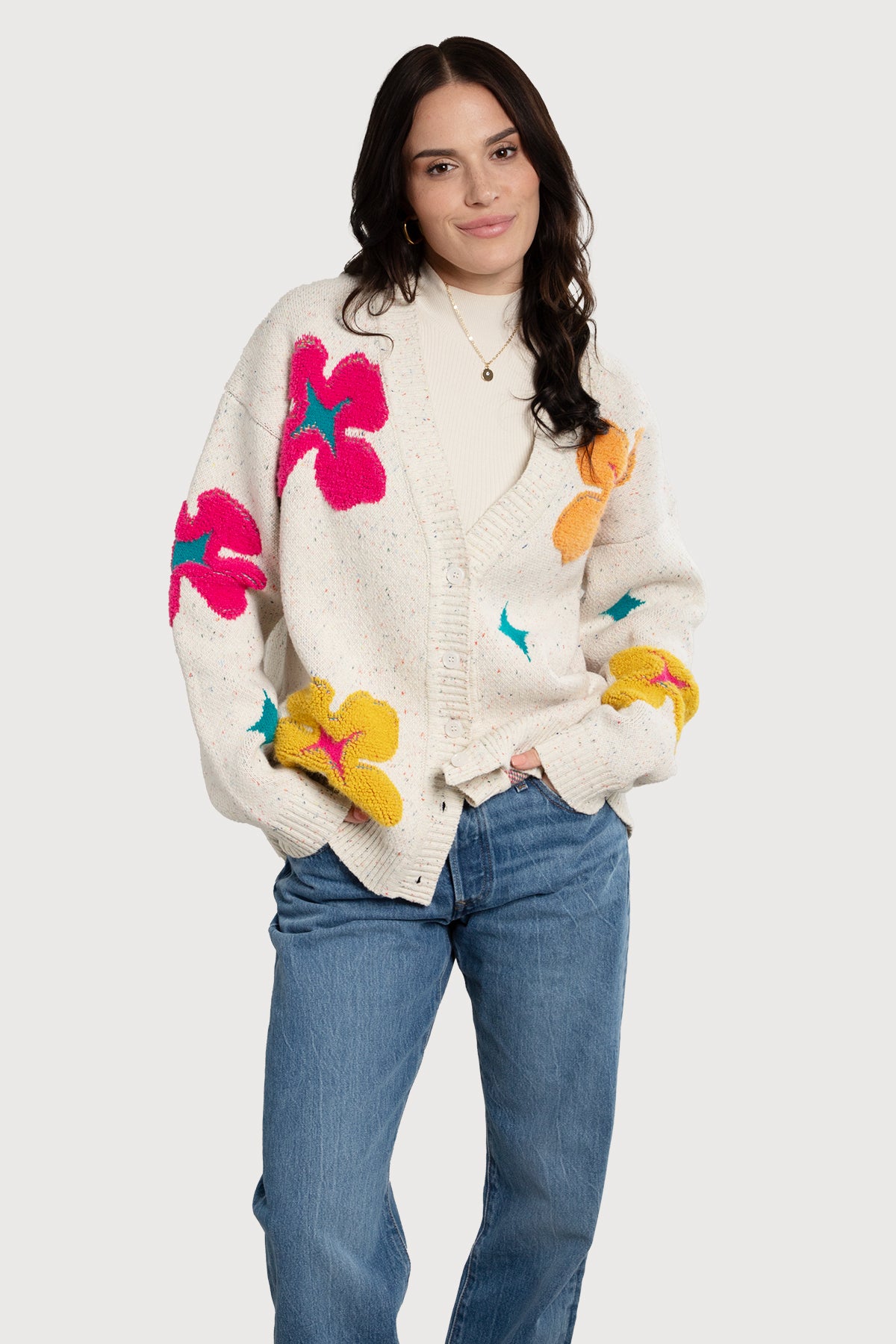Floral Cardigan Button Up Sweater for Women - Lightweight Knit Open Front Cover-Up for Spring & Fall - Perfect for Office, Date Night & Casual Outfits