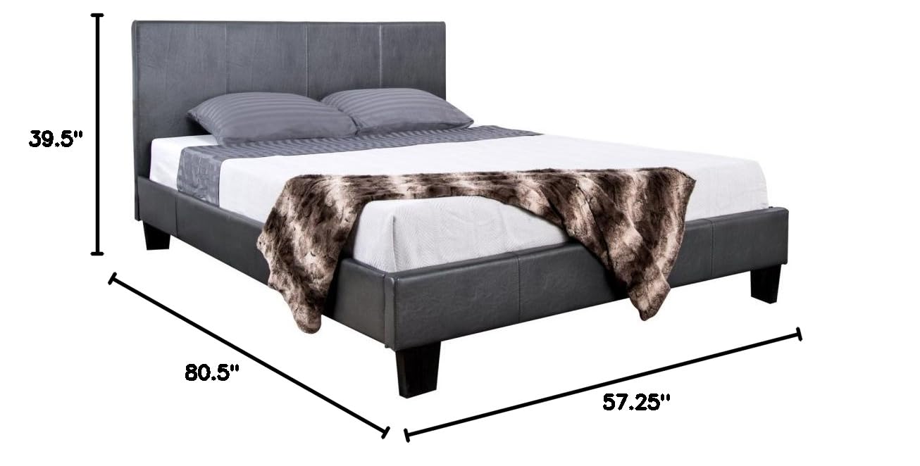 Furniture of America Lauren Leatherette Upholstered Platform Bed - Full Size Gray Modern Bed Frame for Master Bedroom & Guest Room