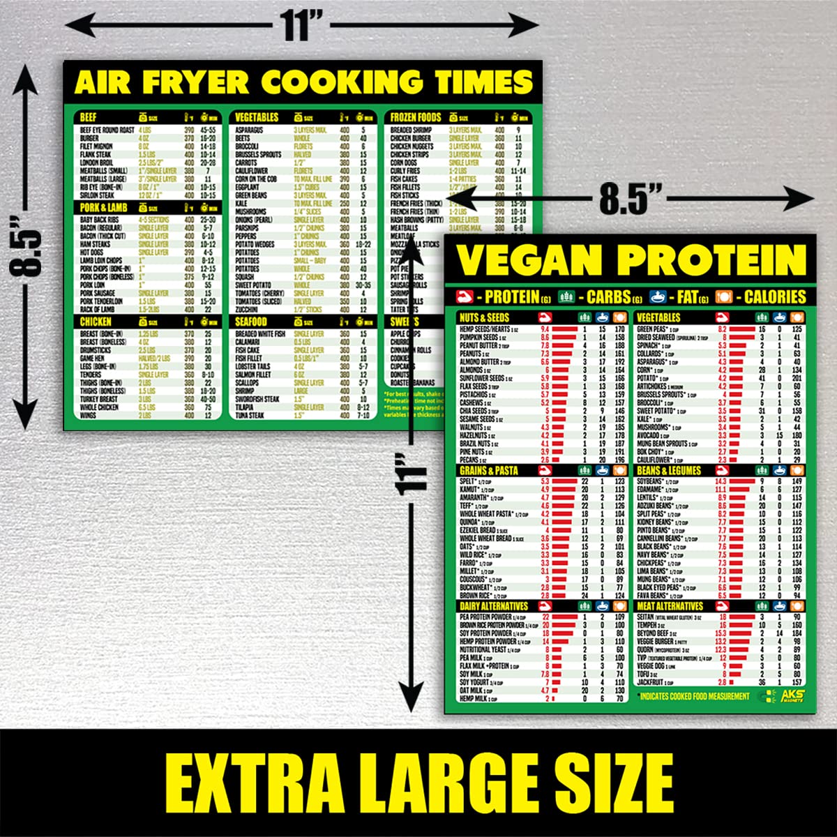 Air Fryer Cheat Sheet & Vegan Protein Guide Magnet Bundle - XL Easy-Read Cooking Reference Charts for Healthy Air Frying & Plant-Based Nutrition - Perfect Kitchen Accessories for Meal Prep & Vegan Lifestyle