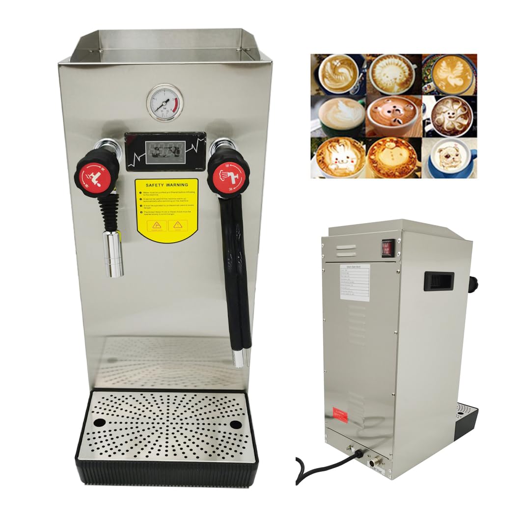 INTBUYING 220V 10L Full-Automatic Electric Steam Boiling Water Frother Machine, Stainless Steel Milk Foam Maker with LCD Display for Coffee & Tea - Perfect for Coffee Shops, Dessert Stores & Home Baristas