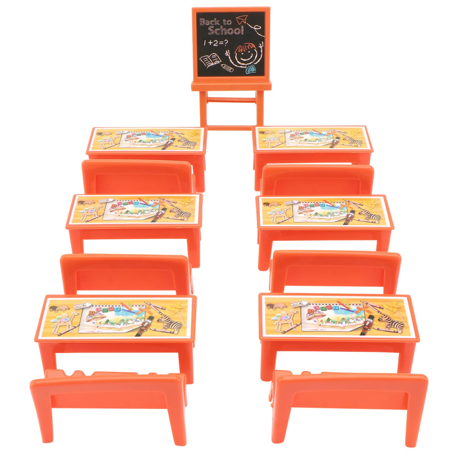 13-Piece Miniature Classroom Furniture Set - Plastic Dollhouse Desk, Chairs & Blackboard Accessories for Dollhouse & Model Scenes | Perfect for School Plays, Educational Toys & Miniature Displays