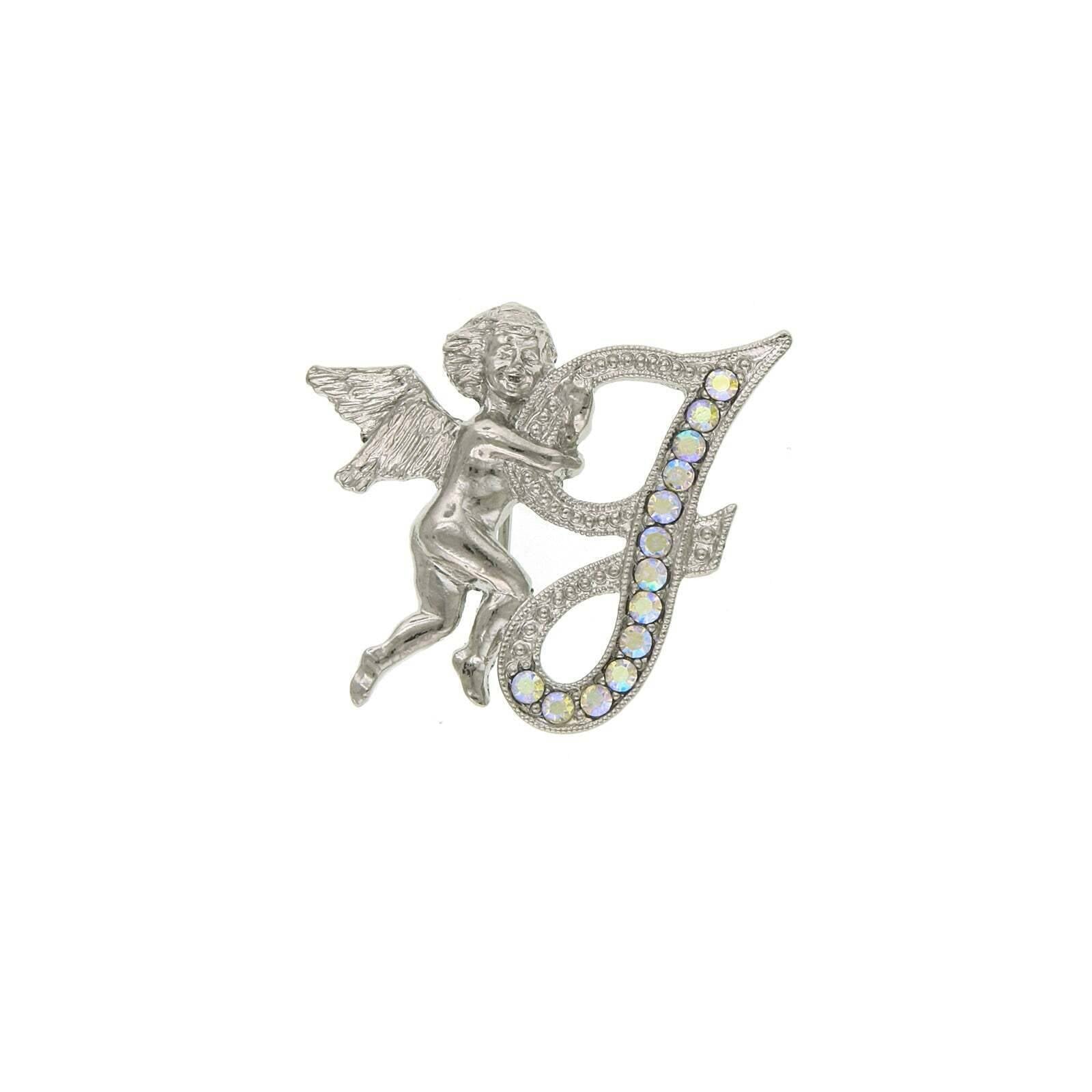 1928 Jewelry Aurore Boreale Crystal Angel Initial Pin - Elegant Personalized Initial Brooch for Women, Gift for Her, Perfect for Weddings, Anniversaries & Special Occasions