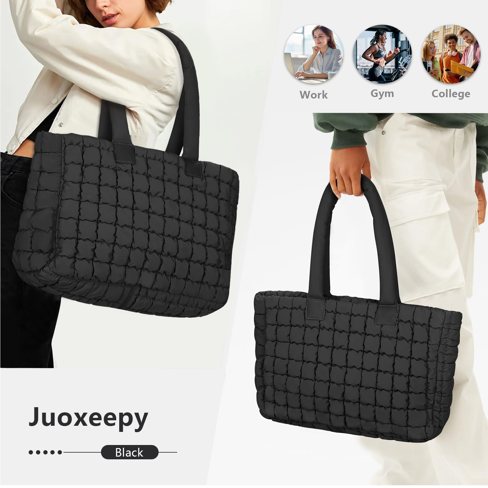 Juoxeepy Quilted Puffer Tote Bag for Women - Stylish Laptop Work Bag with Multiple Compartments | Perfect for Office, Business Travel & Daily Commute