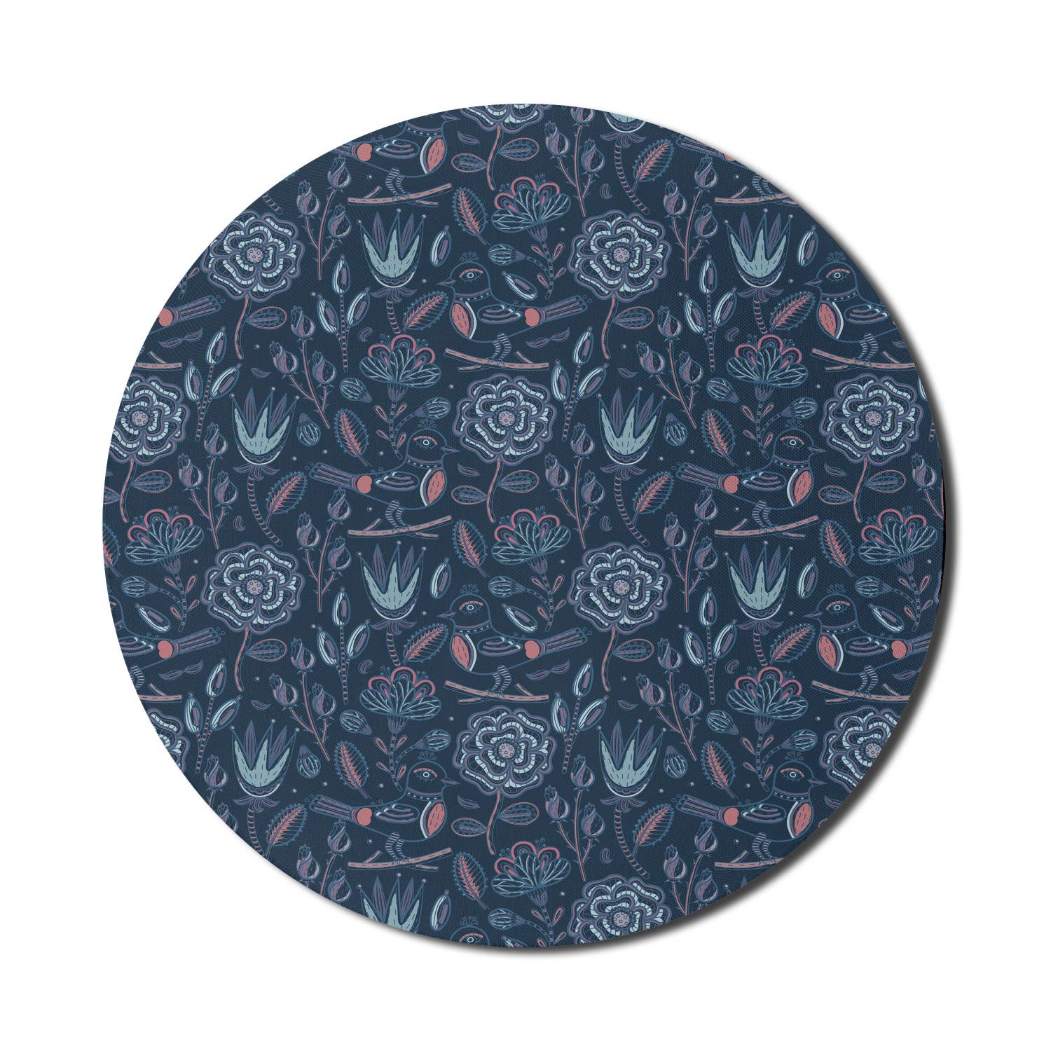 Ambesonne Floral Computer Mouse Pad - Non-Slip Thick Rubber Round Gaming Mousepad with Dark Blue Multicolor Flower Art Print (8 Inch) - Perfect for Office, Home & Gaming Setup