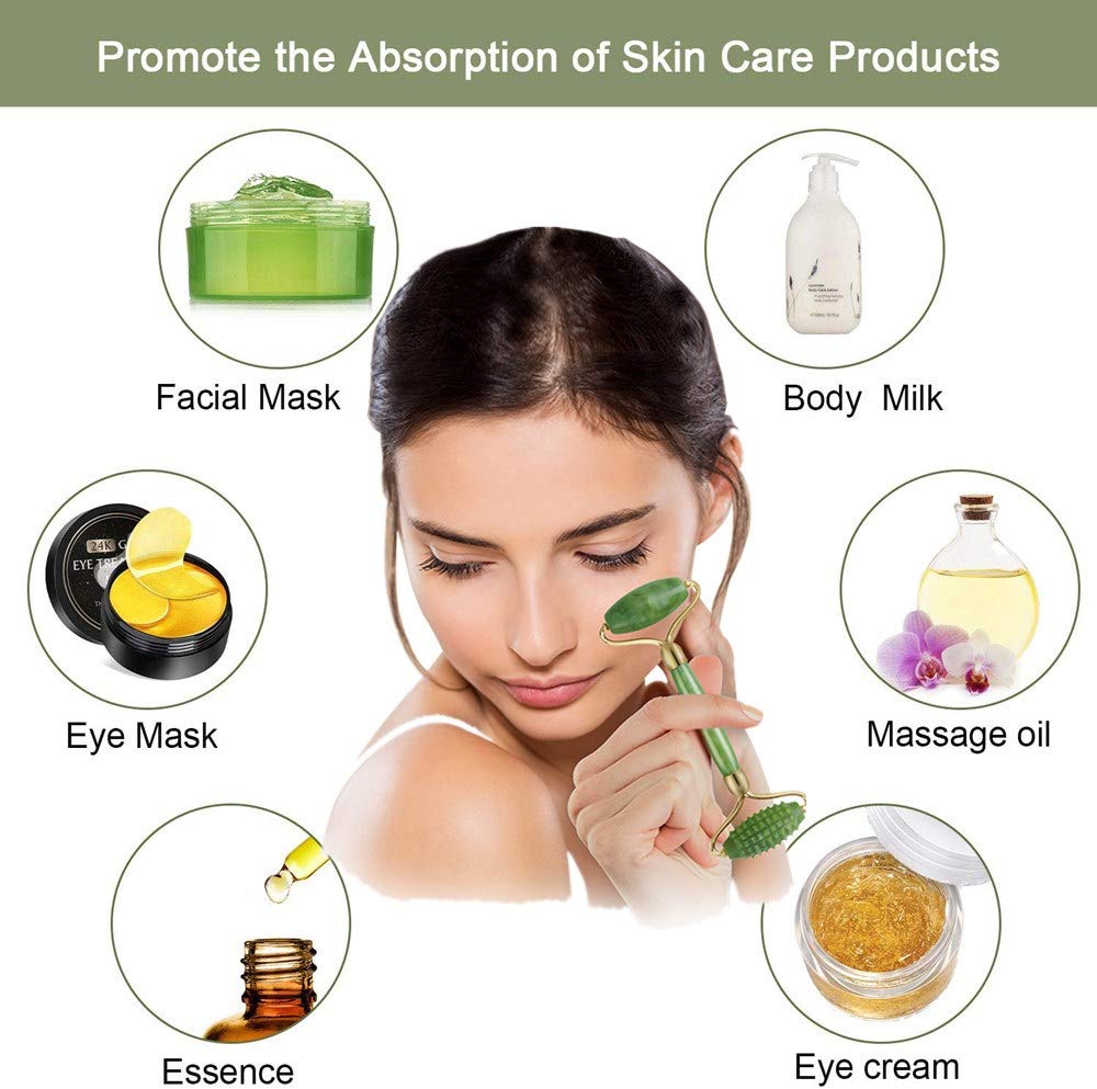 Jade Gua Sha & Roller Set for Face & Neck - Green Jade Stone Facial Massager for Puffiness, Skin Tightening & Rejuvenation | Perfect for Skincare Routine, Spa Days & Anti-Aging Treatment