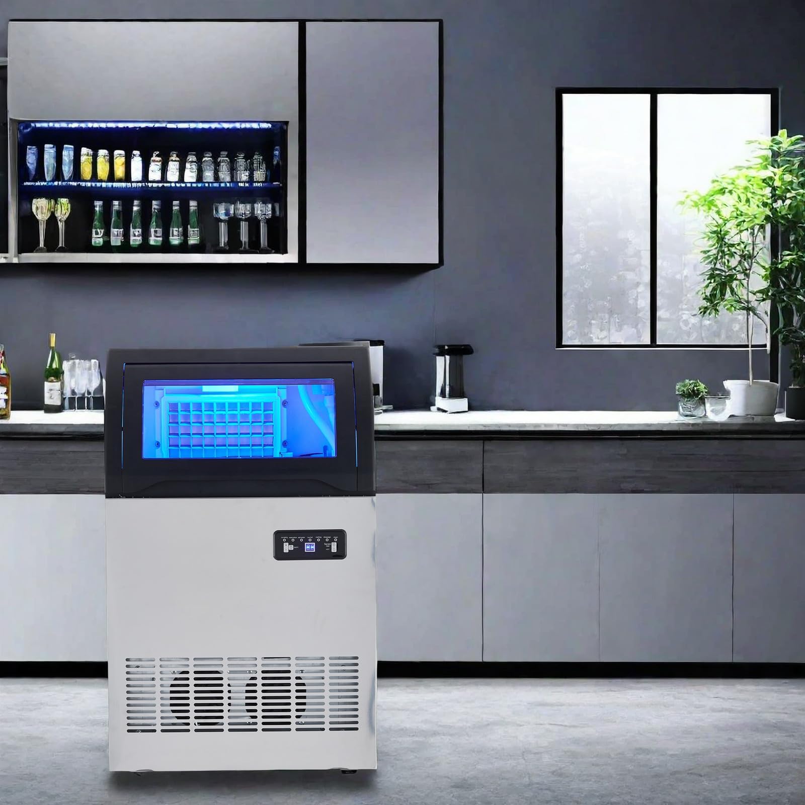 Commercial Ice Maker Machine 120 LBS/24H, Under Counter Ice Machine with 33LBS Storage Bin, Stainless Steel Large Ice Maker for Home Bar Office Restaurant, Upgraded Compressor, Quick Ice Making - Perfect for Cocktail Parties, Coffee Shops, and Commercial Kitchens
