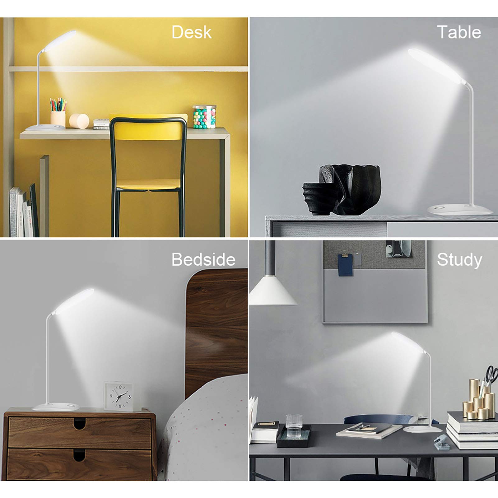 DEEPLITE LED Desk Lamp with Flexible Gooseneck - 3 Brightness Levels, 5W Touch Control, Battery Operated Portable Table Lamp for Study, Office, Dorm, Bedroom - Perfect for Reading, Working & Nightstand Use (Set of 2)