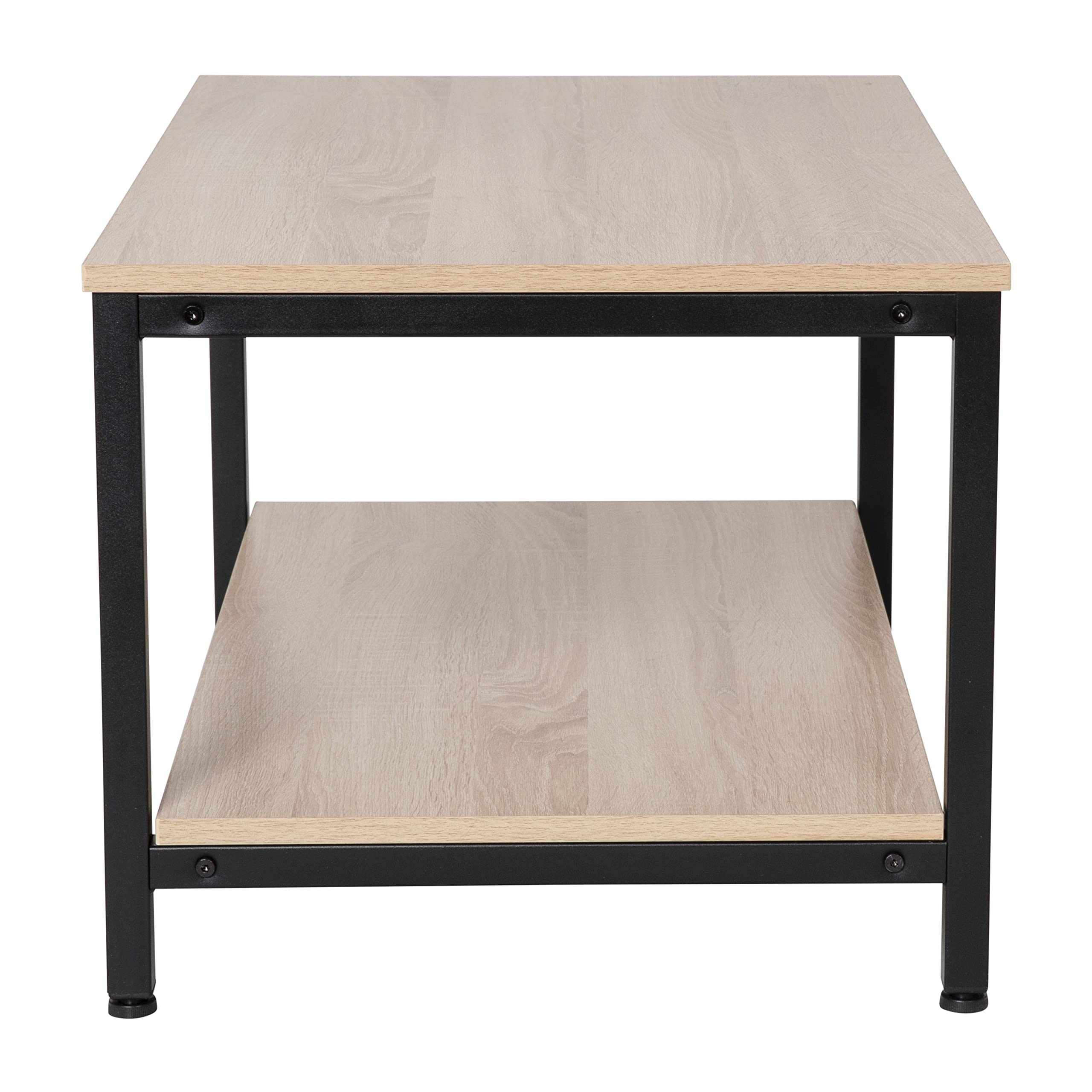 **Merrick Lane Bromwell Rustic Driftwood Coffee Table with Storage Shelves - Black Frame Modern Farmhouse Coffee Table for Living Room, Dining Room & Kitchen - Perfect for Small Spaces & Home Decor**