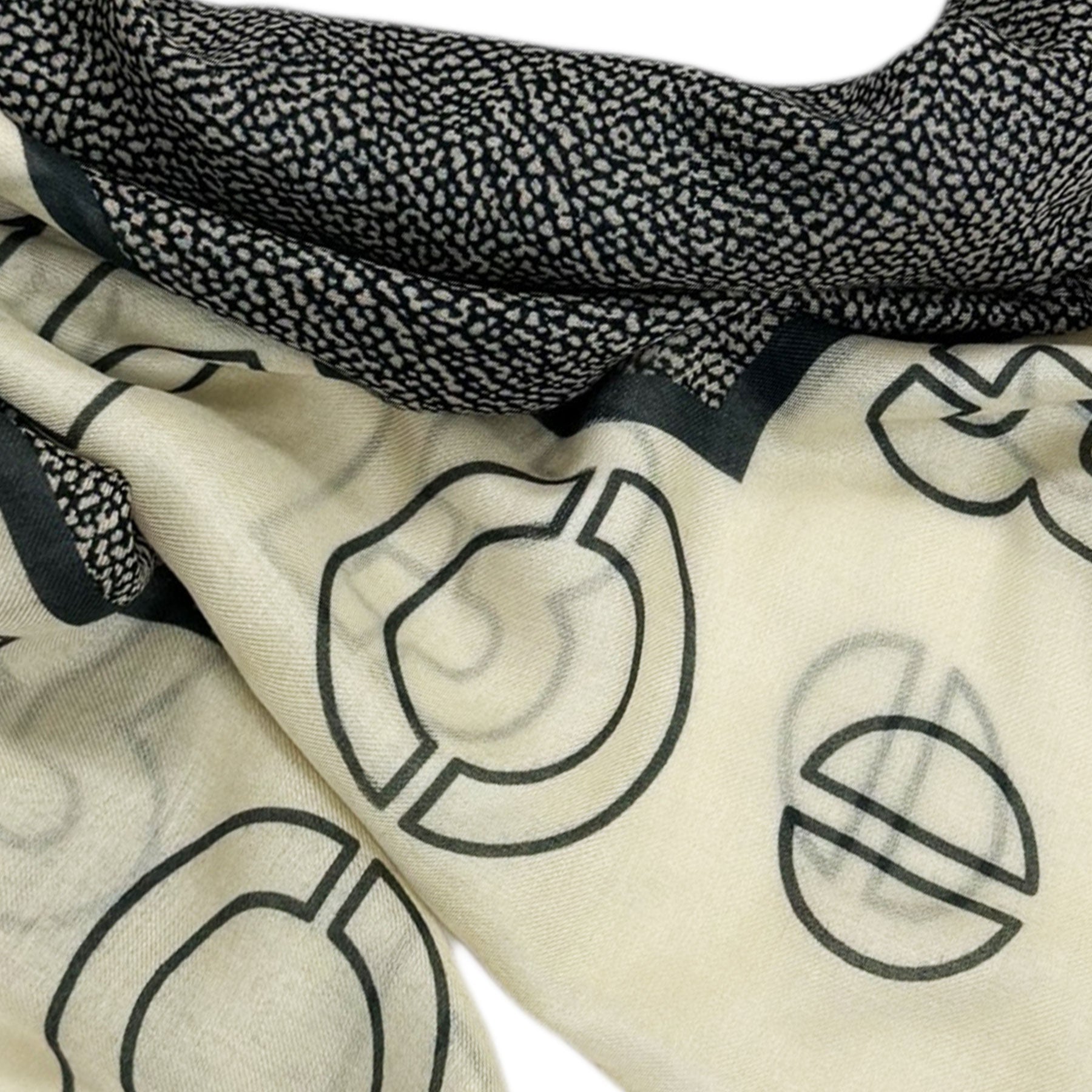 Borbonese Black & White Eye of Partridge Logo Modal Wool Shawl Scarf - Large Warm Winter Wrap for Women, Office & Evening Outfits