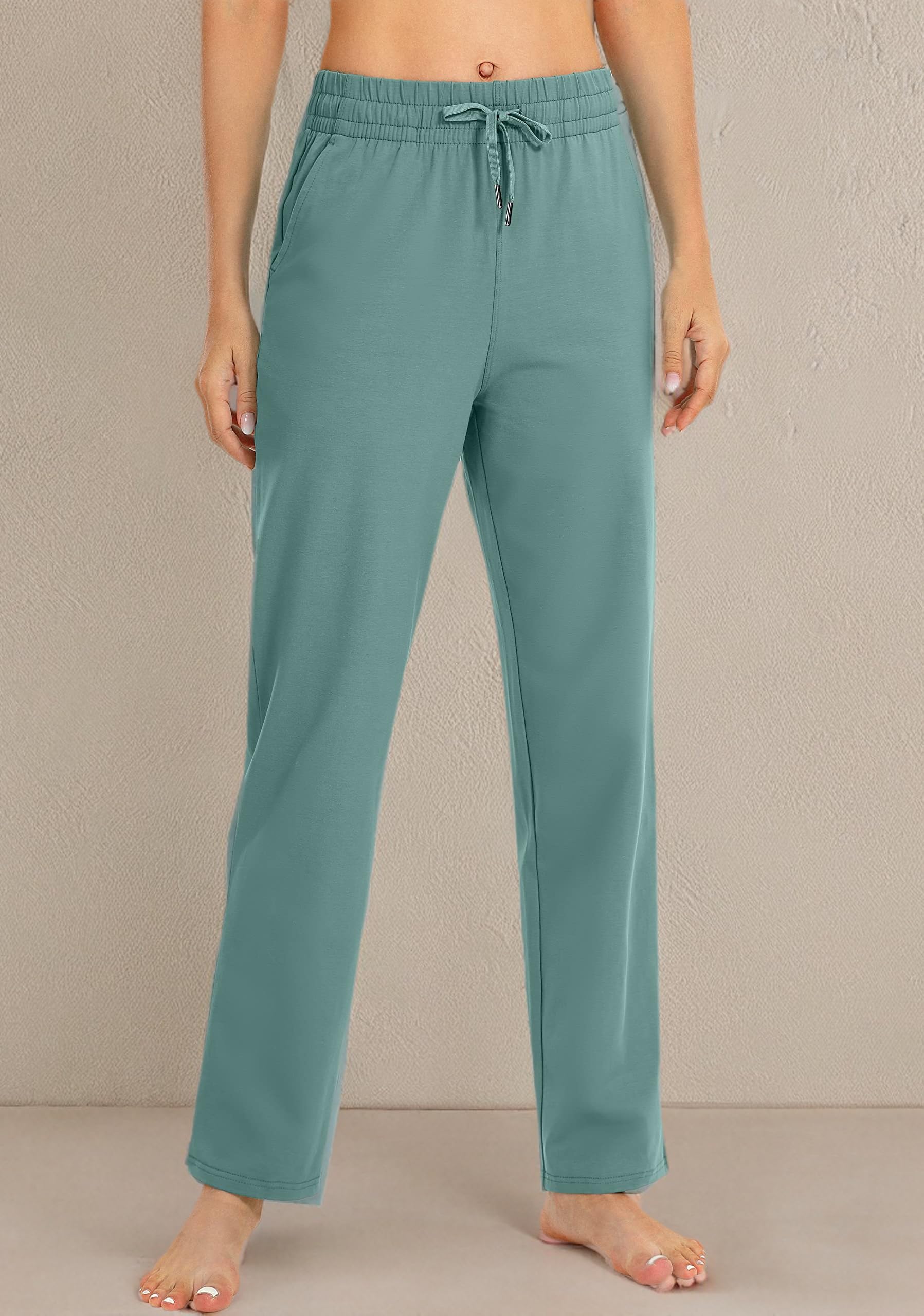 SANTINY Women's High Waisted Cotton Sweatpants - Soft Lounge Pants with Pockets for Yoga, Running, Travel & Home Comfort | Elastic Open Bottom Casual Joggers