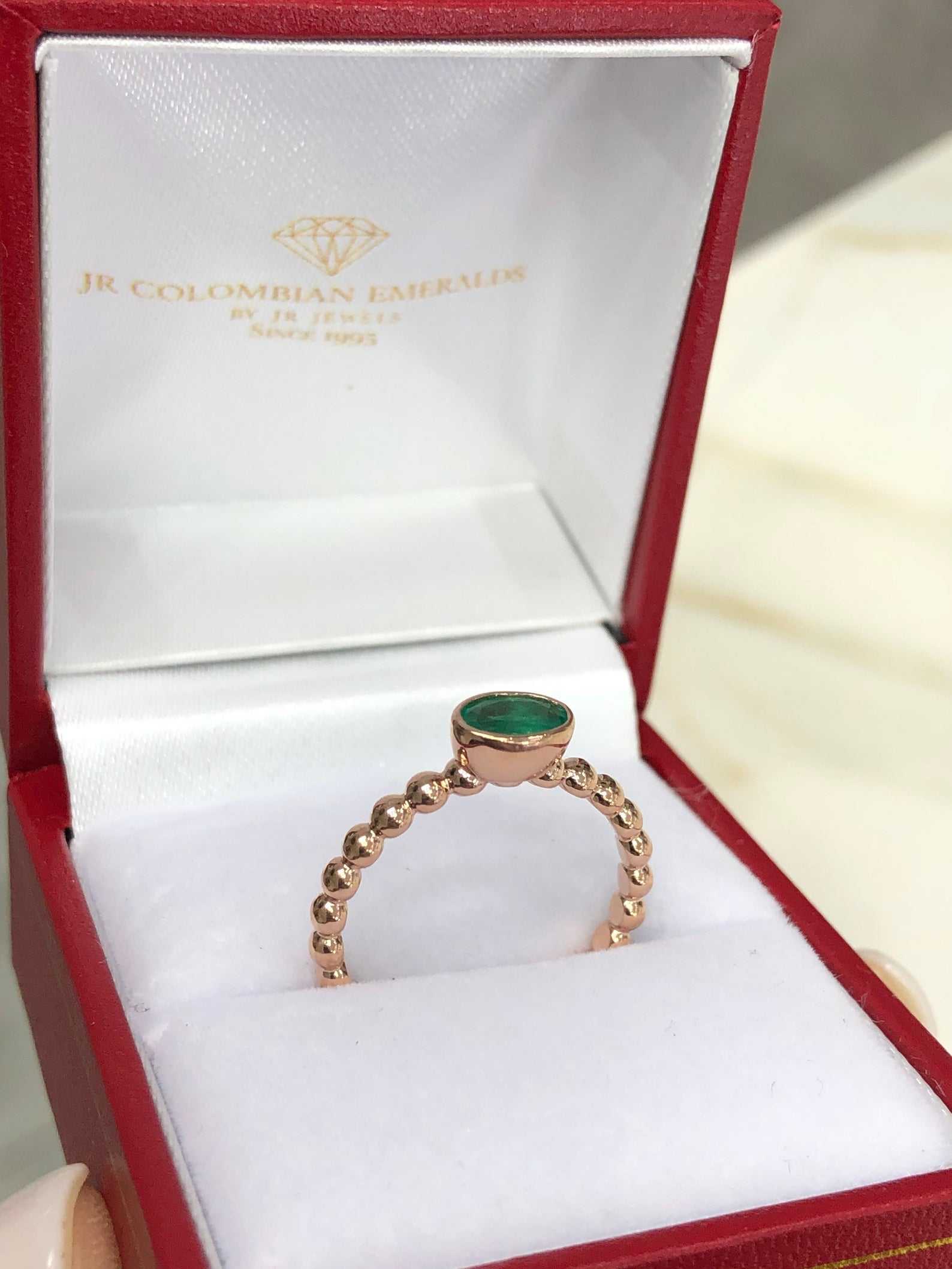 0.75 Carat Oval Emerald Solitaire Beaded Ring in 14K Gold - Elegant Bezel Setting for Engagement, Wedding & Anniversary Gifts