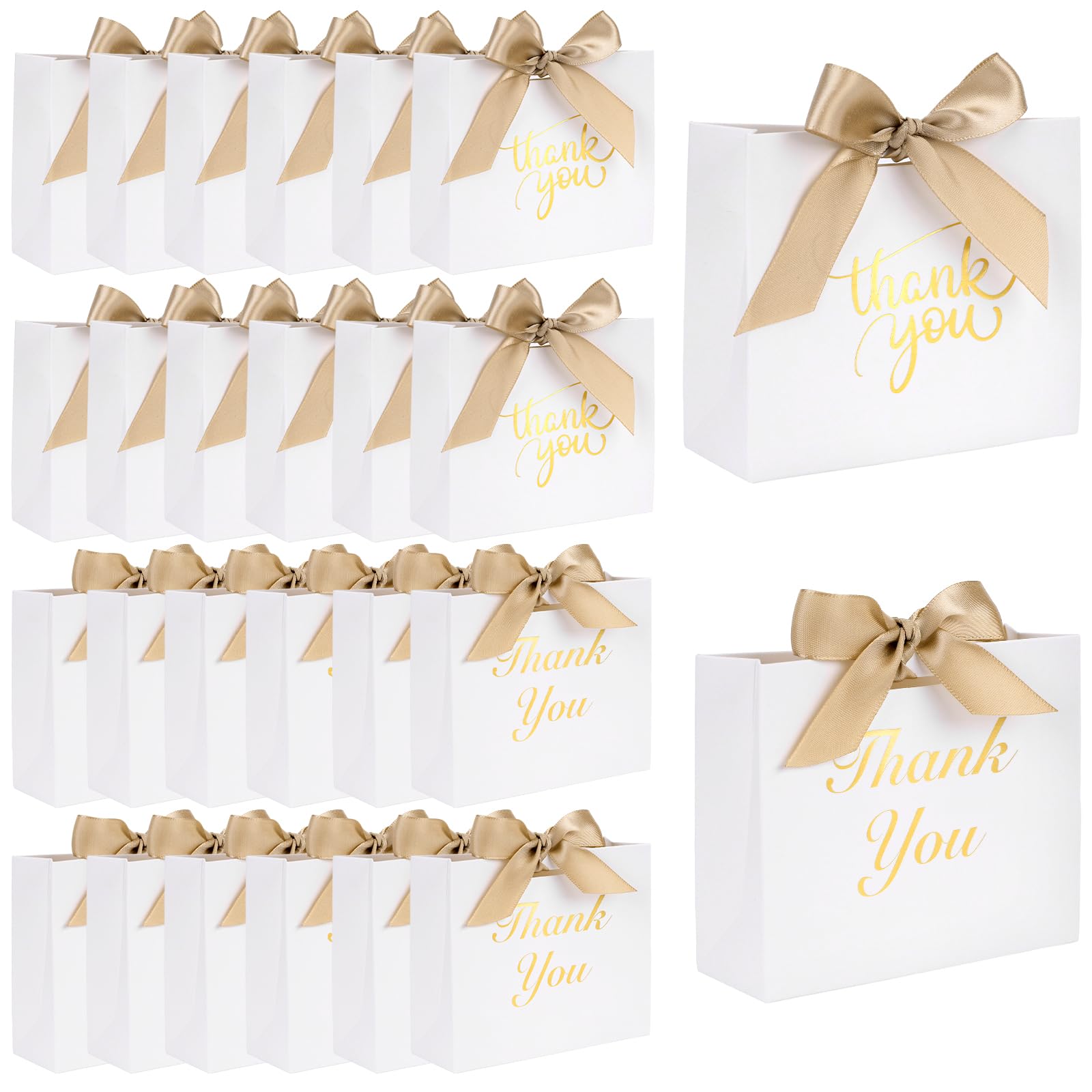 24PCS White Thank You Gift Bags with Bow Ribbon - Mini Candy Favor Boxes for Wedding, Bridal Shower, Baby Shower & Birthday Parties - Perfect for Party Favors, Wedding Decorations & Special Events
