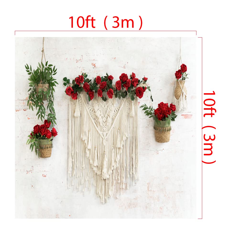 Bohemian Valentine's Backdrop 10x10ft - Rose Photo Background for Engagement & Parties