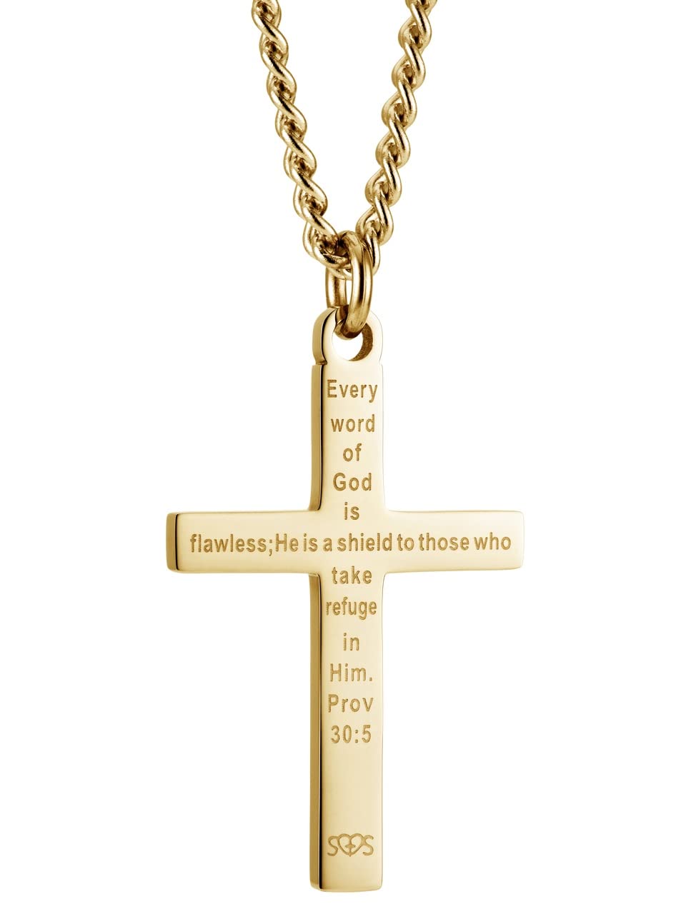 Shields of Strength Men's Stainless Steel or 14K Gold Plated American Flag Cross Pendant Necklace with Proverbs 30:5 Bible Verse - Christian Religious Jewelry Gift for Him - Perfect for Daily Wear, Church, Prayer & Special Occasions