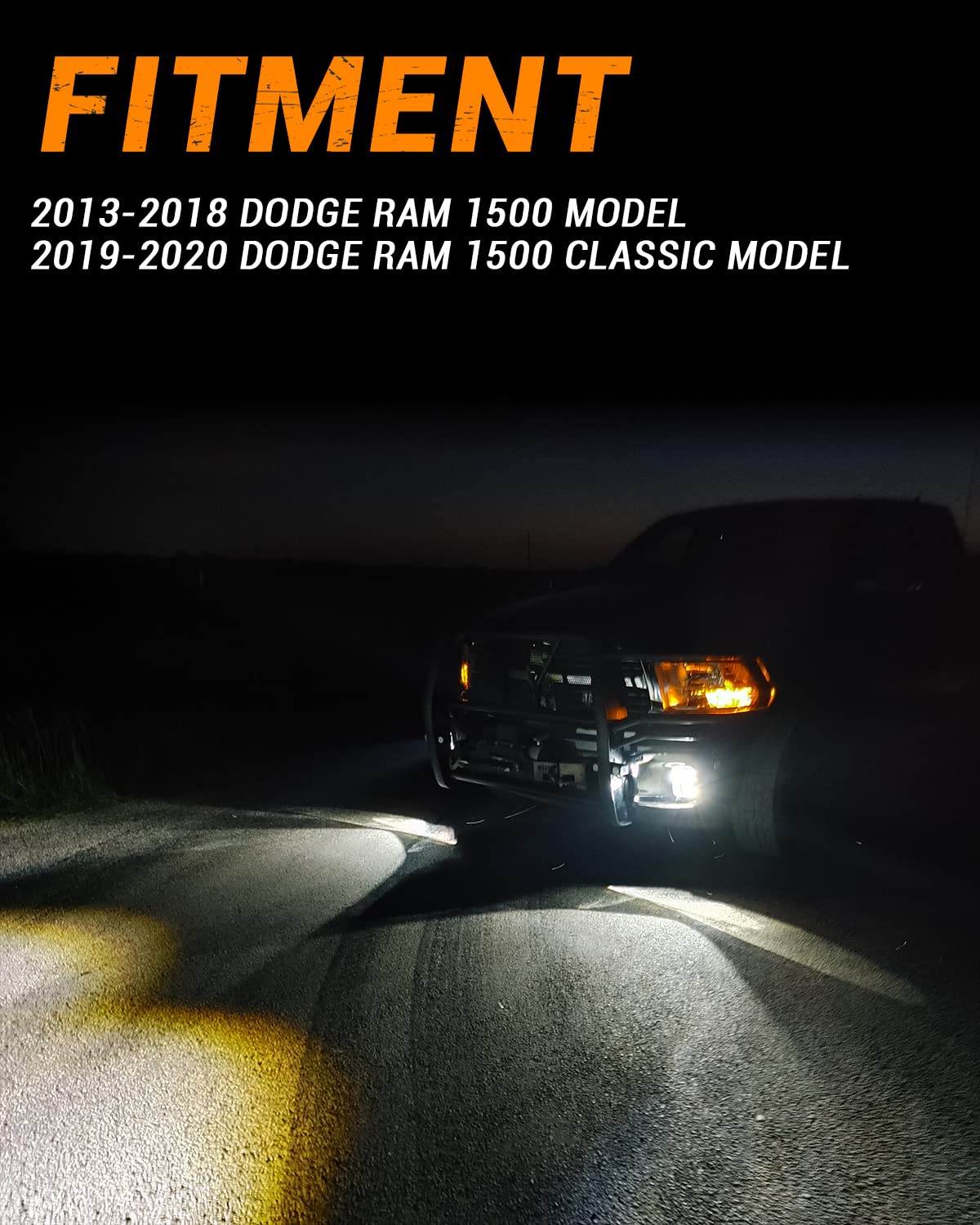 LED Fog Lights for Dodge Ram 1500 (2013-2020) - DOT Approved Replacement Fog Lamp Assembly - Black Bumper Driving Lights for Off-Road & Night Visibility