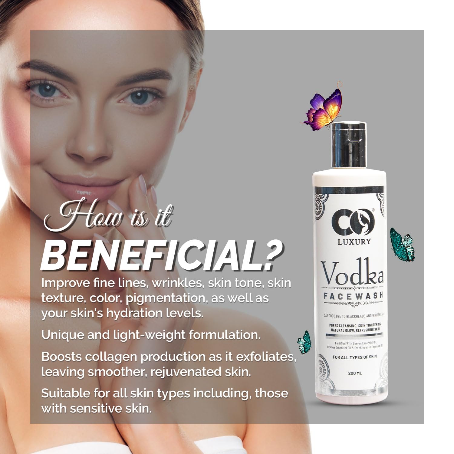 CO LUXURY Vodka Face Wash with Denatured Vodka & 3 Essential Oils | 40% Stronger & More Effective | SLS & Paraben Free | Refreshing Facial Cleanser for Men & Women | 200ml | Deep Cleansing for Oily & Acne-Prone Skin | Perfect for Daily Skincare Routine
