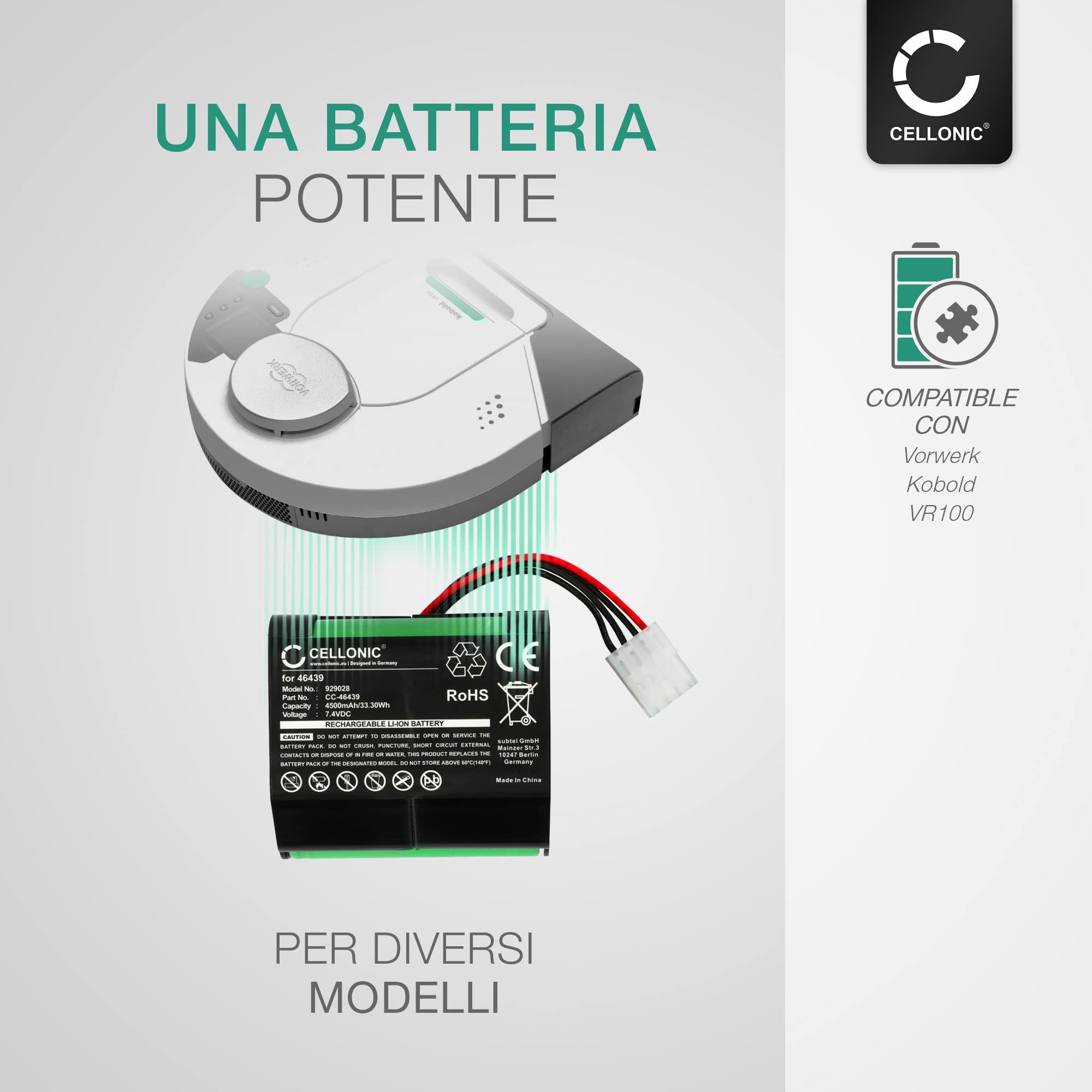CELLONIC 4500mAh Replacement Battery for Vorwerk Kobold VR100 & VX100 (Compatible with Vorwerk 46439) - Perfect for Home Cleaning Robots and Cordless Vacuums