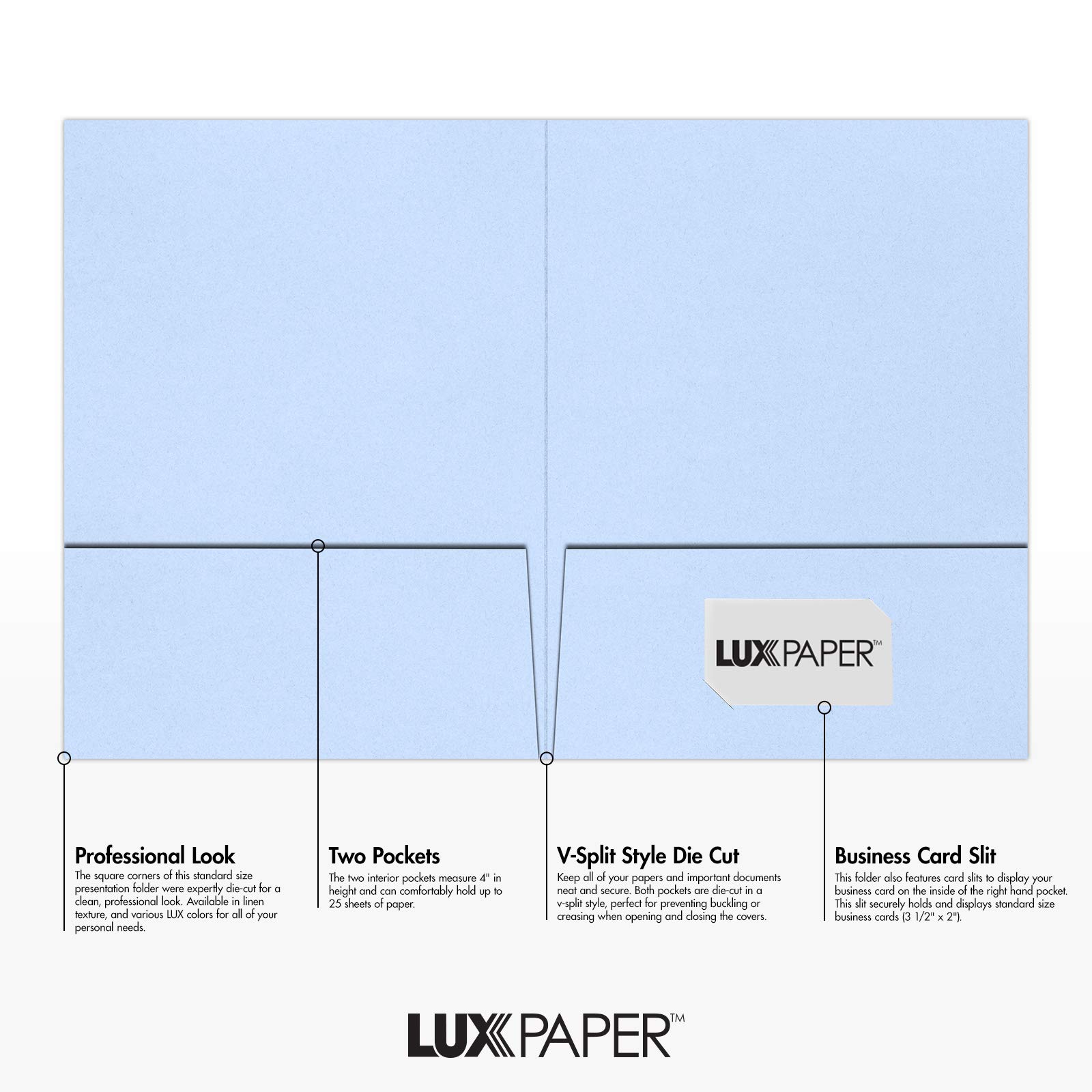9 x 12 Premium Presentation Folders - 100 lb. Baby Blue Cardstock with 2 Pockets - Holds Standard 8.5 x 11 Documents - Ideal for Business, School & Office Use - Professional Reports, Brochures, Presentations - 50 Pack (Light Blue)
