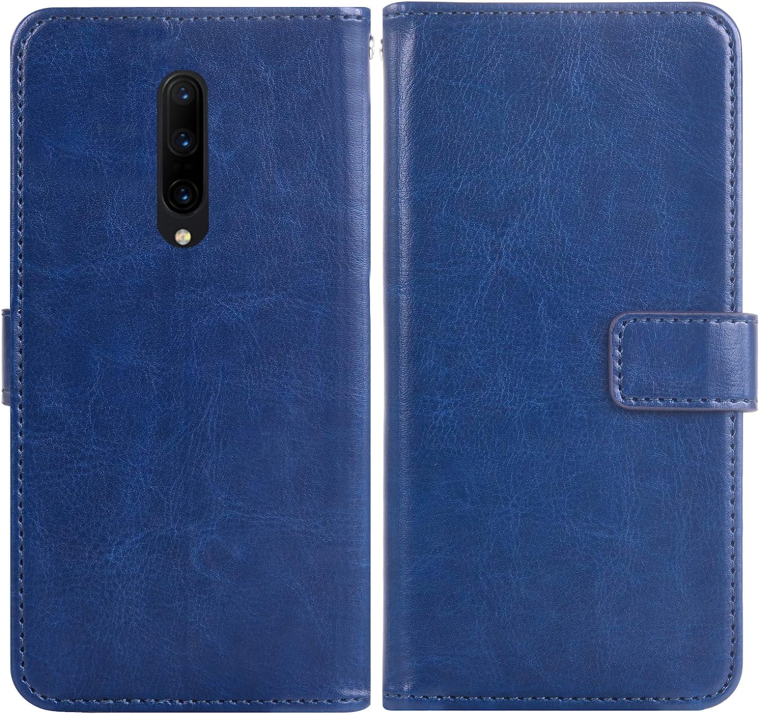 OnePlus 7 Pro Wallet Case with Tempered Glass Screen Protector - Flip Cover for OnePlus 7 Pro (Blue) - Perfect for Business & Travel Protection