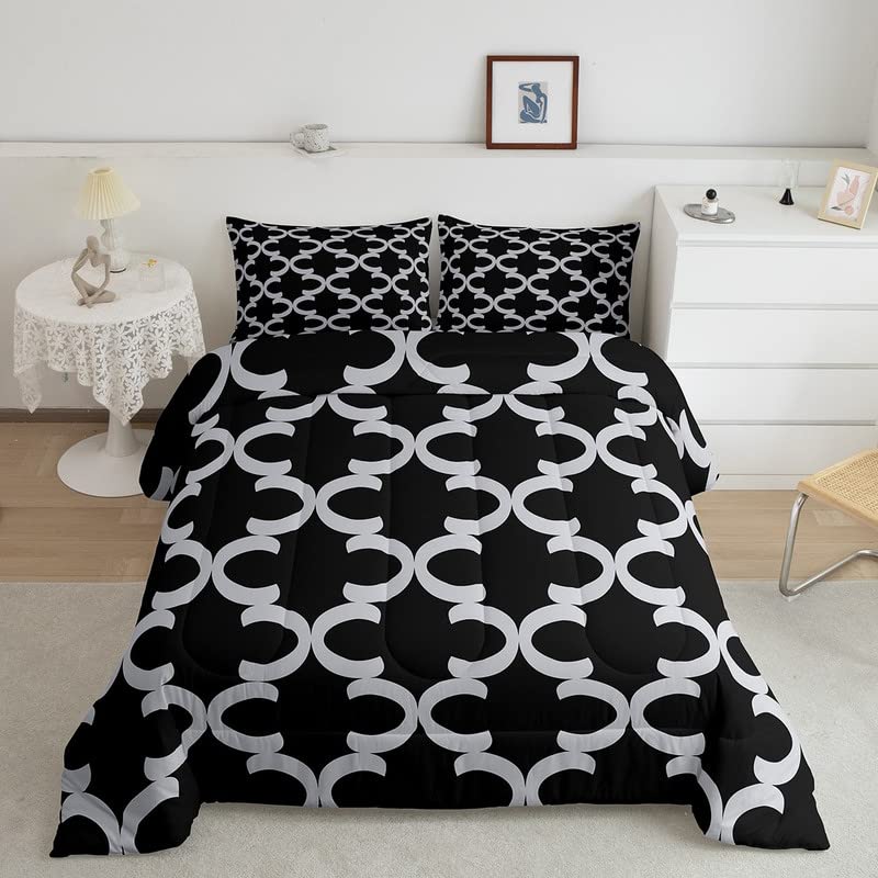 Feelyou Boys Geometric Diamond Printed Comforter Set - Black & White Abstract Art Duvet Cover for Kids & Teens - King Size Bedding Set for Modern Bedroom Decor | Perfect for Teen Rooms, Dormitories & Guest Bedrooms