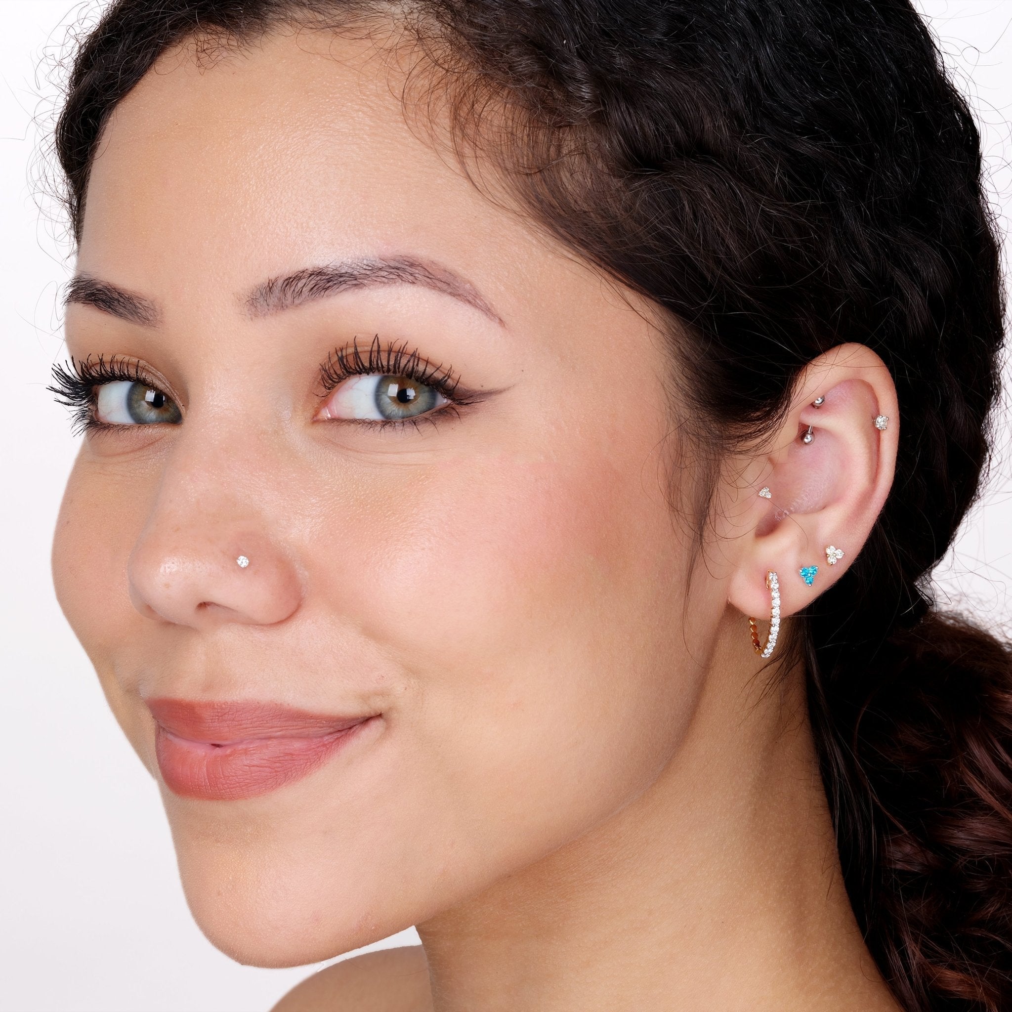 14k Yellow Gold Small Diamond Trinity Flat Back Earrings for Women - Elegant Everyday Jewelry for Work, Parties & Special Occasions