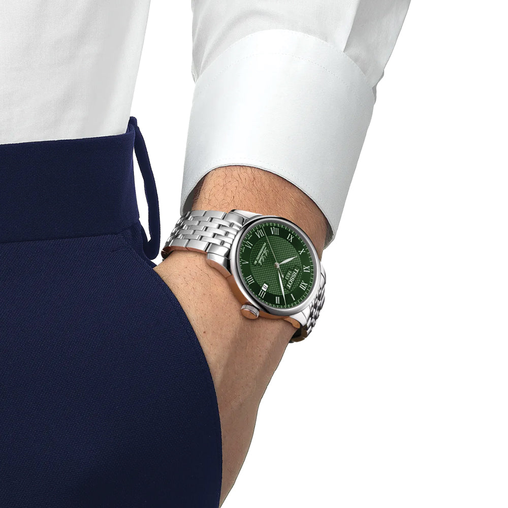 Tissot Le Locle Powermatic 80 Automatic Watch - 39.3mm Green Dial with Stainless Steel Bracelet - Luxury Dress Watch for Men, Business & Formal Occasions
