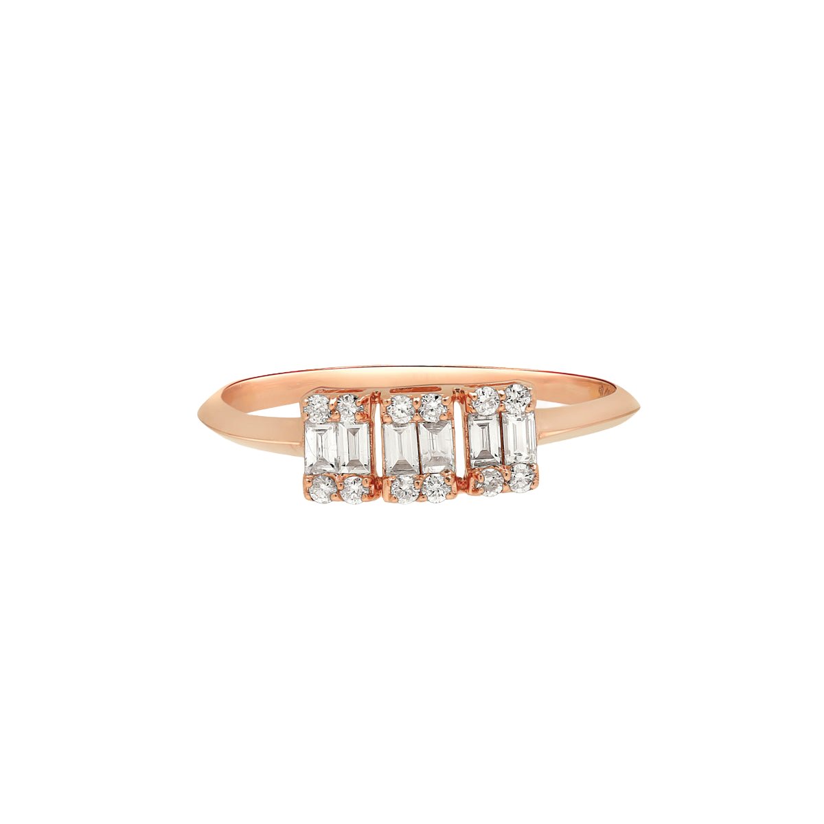 Three Stone Diamond Baguette Ring in Solid 14k Rose Gold - Elegant Engagement & Wedding Jewelry for Women | Perfect for Proposals, Anniversaries & Special Occasions