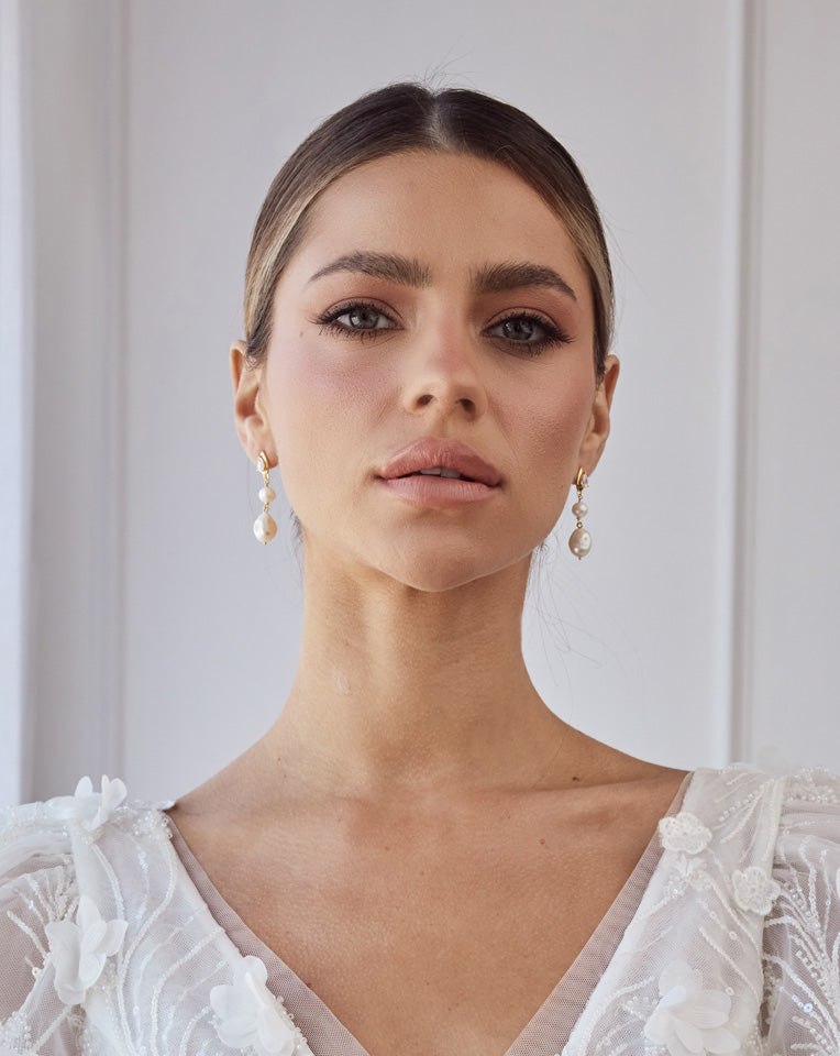 Elegant Wedding Earrings - Dainty Freshwater Pearl & Pear Crystal Stud Earrings by Lulu by Lola Knight | Perfect for Bridal Jewelry, Bridesmaid Gifts & Formal Occasions