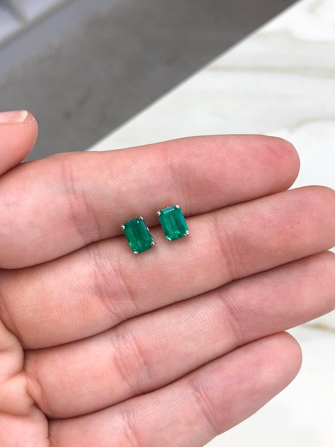 1.62tcw AAA+ Fleur De Lis Emerald Cut Stud Earrings in 14K Gold - Elegant Jewelry for Women, Perfect for Weddings, Parties & Special Occasions