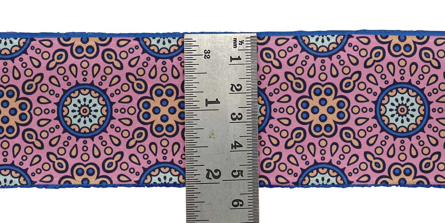 Indian Beautiful Art Pink Flower Mandala Printed Ribbon Trim - 9 Yard Dupion Fabric Lace for Crafts, Sewing, DIY Accessories (3 Inches Wide) - Perfect for Dressmaking, Home Decor & Gift Wrapping
