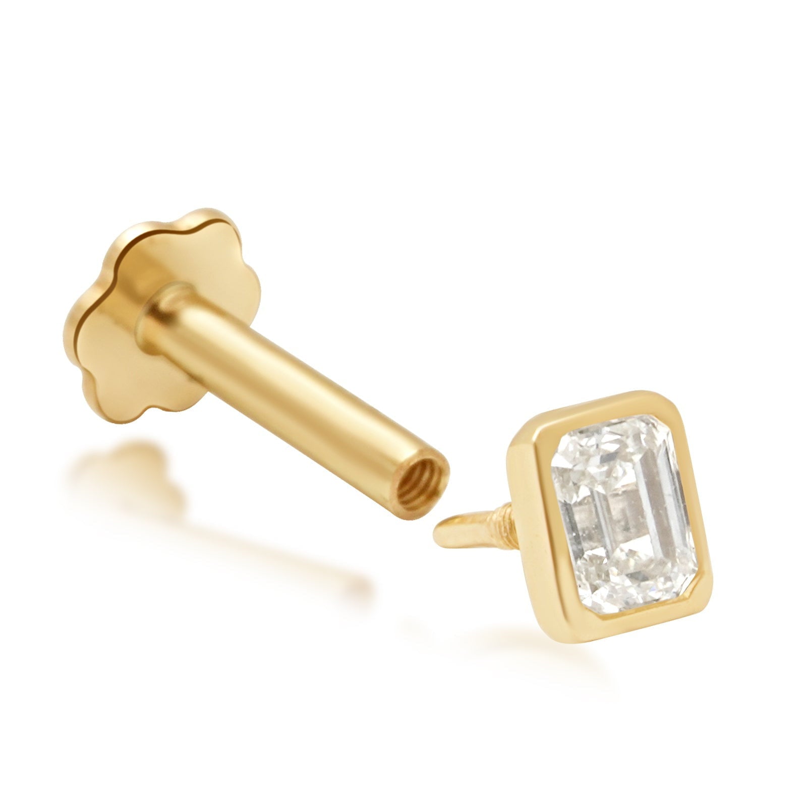14K Yellow Gold Emerald Cut Diamond Flat Back Stud Earrings for Women - Perfect for Weddings, Parties & Everyday Elegance