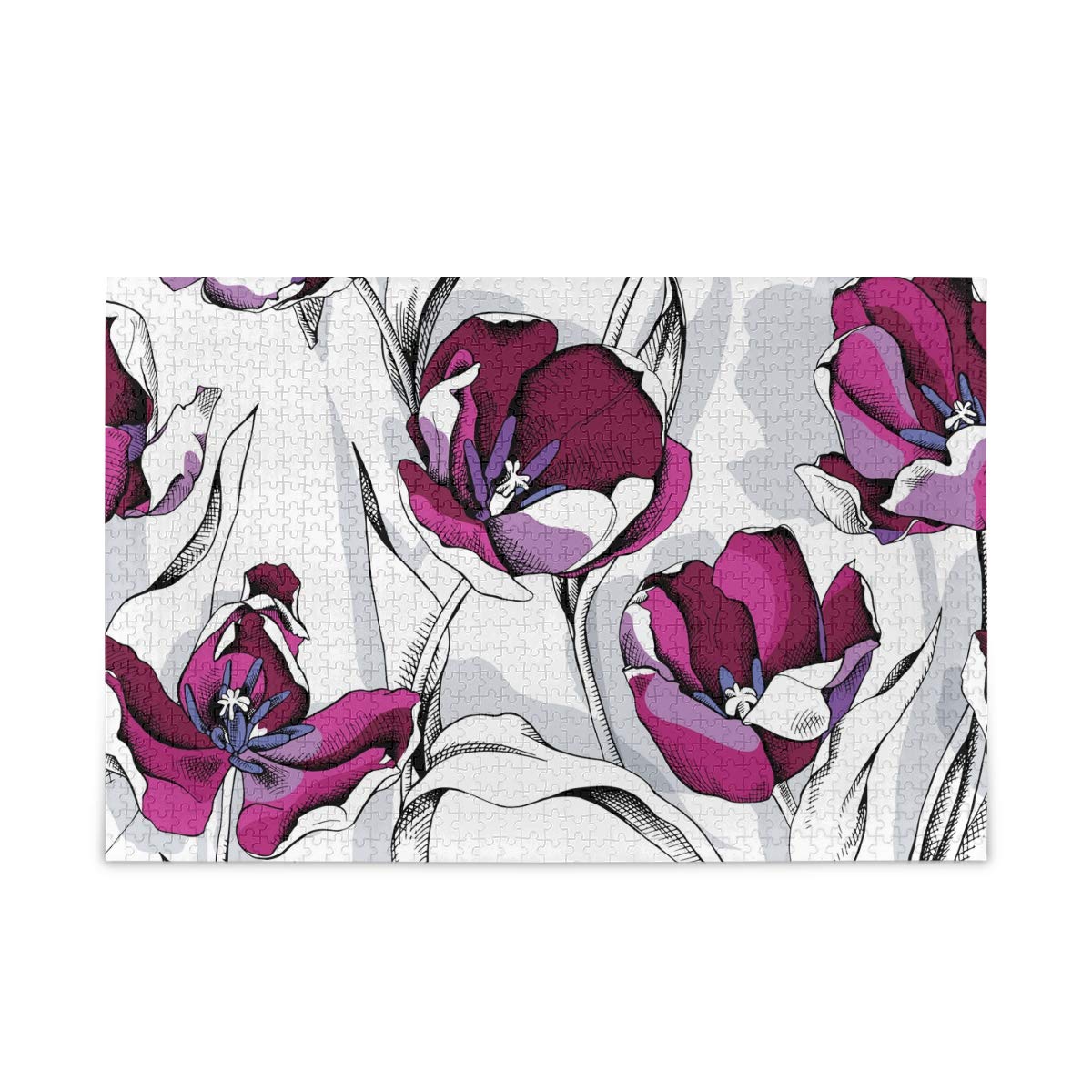 1000 Piece Jigsaw Puzzle for Adults - Black Tulip Flowers Shadow Wooden Puzzle with Storage Bag, Challenging Family Game for Teens & Adults, Perfect for Stress Relief & Home Entertainment