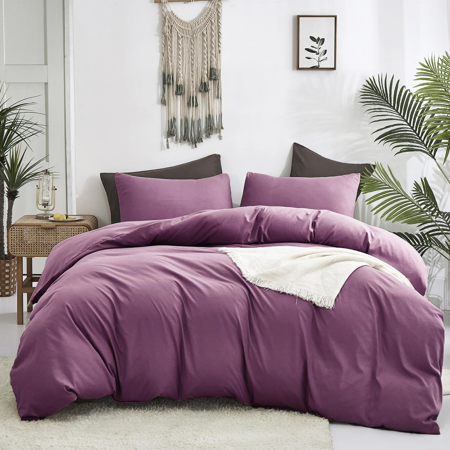 Luxlovery Purple Comforter Set King Size - Pale Mauve & Dusty Purple Cotton Bedding, Soft Breathable Quilted Blanket, 3-Piece Modern Elegant Bed Set for Women - Perfect for Master Bedroom, Guest Room & Cozy Home Decor