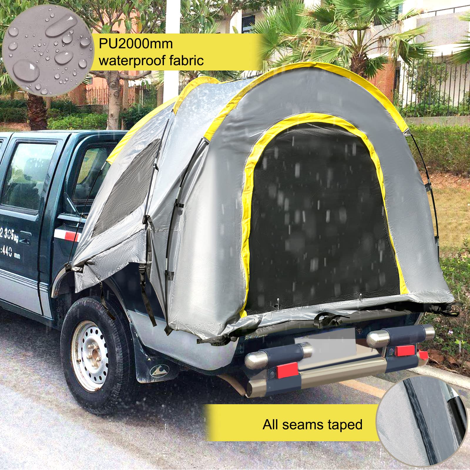 VEVOR 6.4-6.7 ft Waterproof Truck Tent for Full Size Pickup | 2-Person Camping Tent with 2 Mesh Windows | Easy Setup for Outdoor Adventures, Road Trips & Overlanding