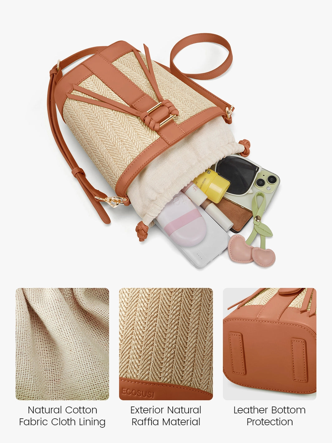 Stylish Marina Raffia Straw Bucket Bag for Women - Summer Beach Tote, Boho Chic Handbag for Travel, Shopping & Outdoor Activities